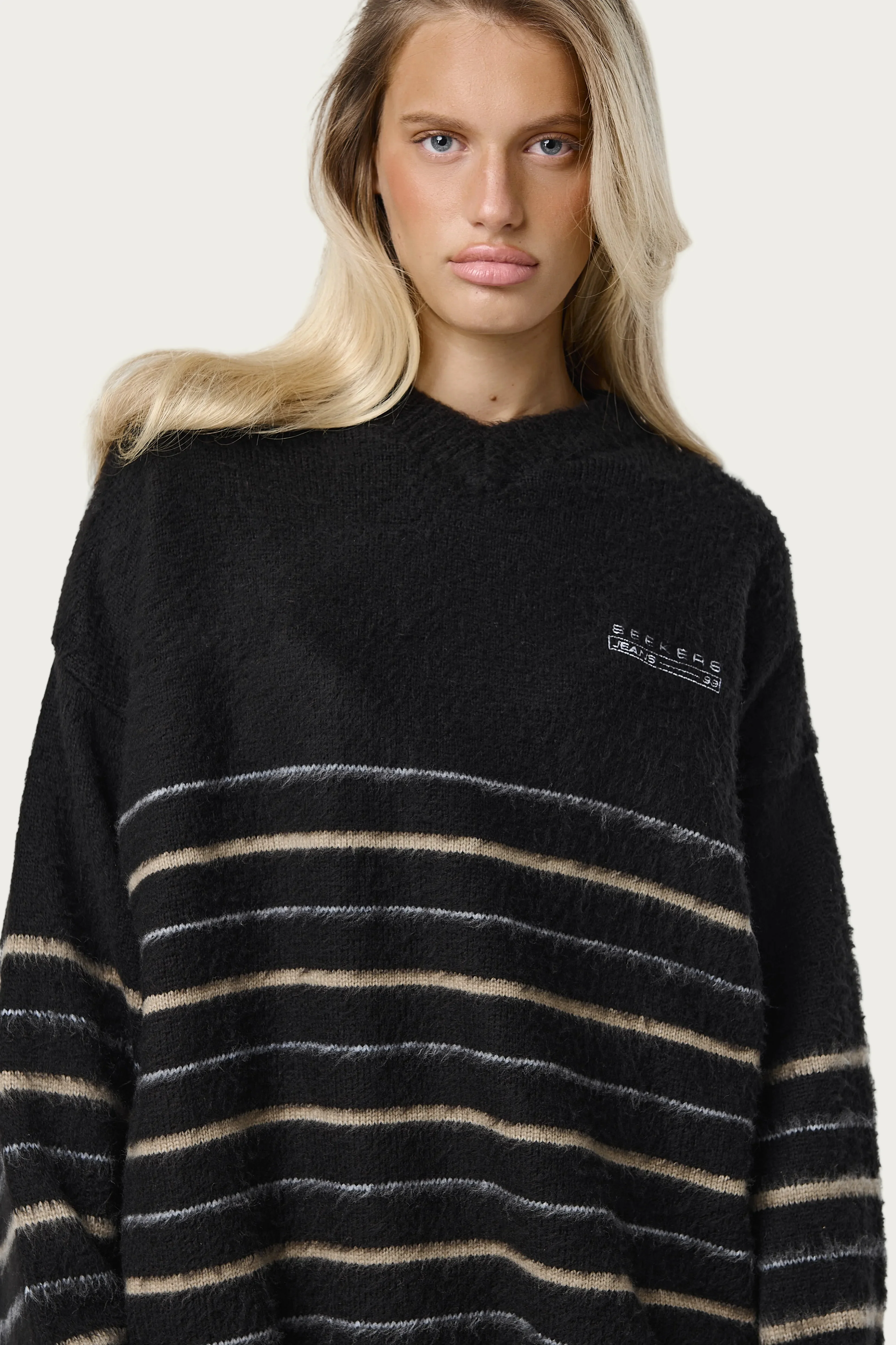 Vinny Stripe Fluffy Knit in Black