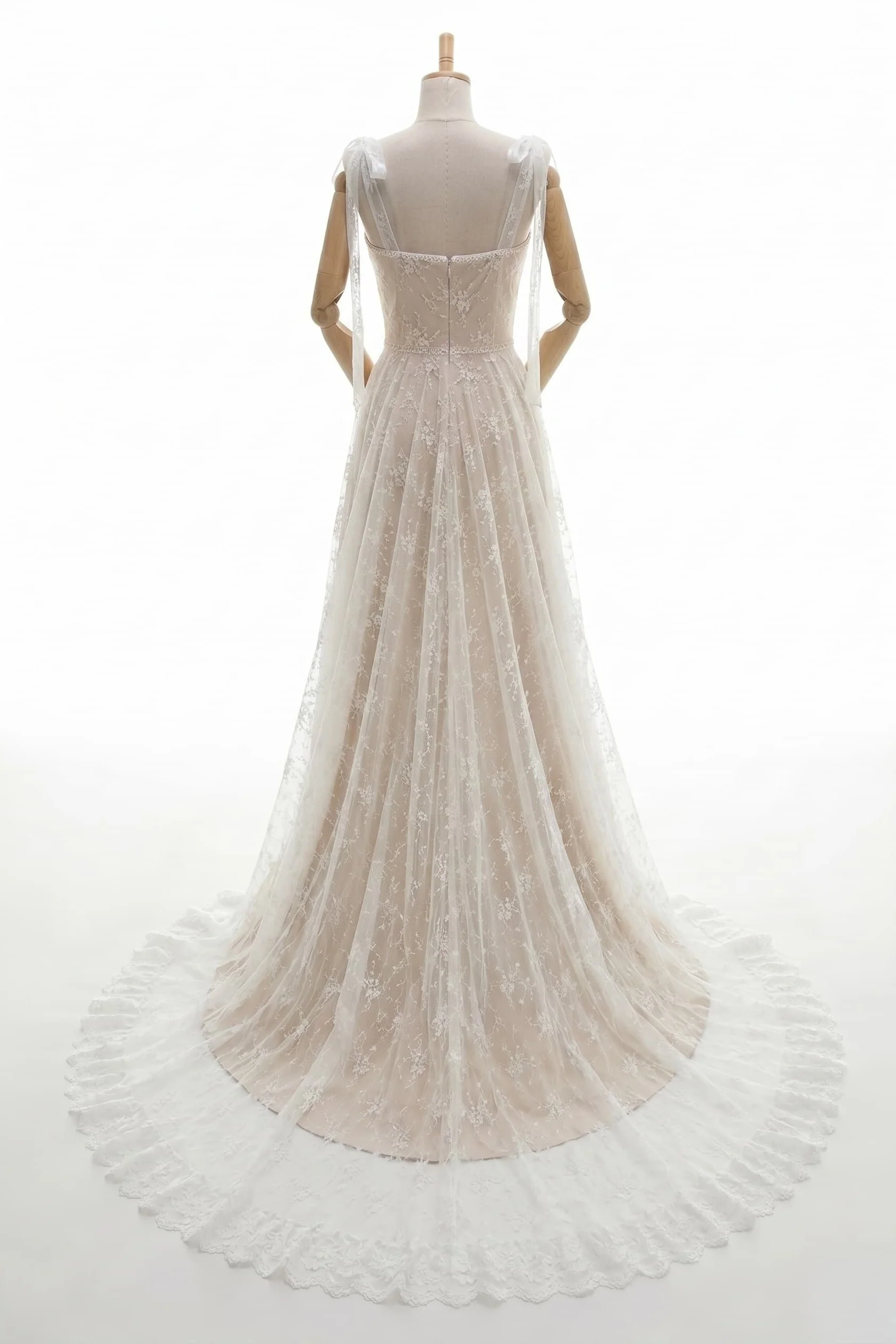 A-Line Sweep-Brush Train Lace Wedding Dress CW3023