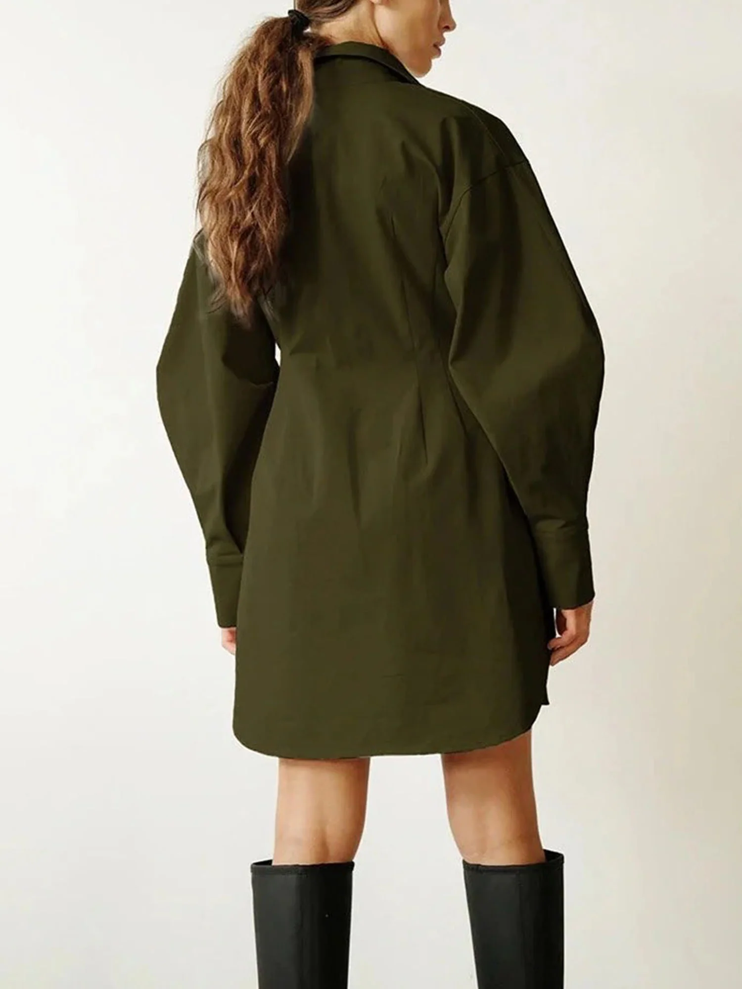 Green Cinched Waist Shirt Dress Effortless A-Line