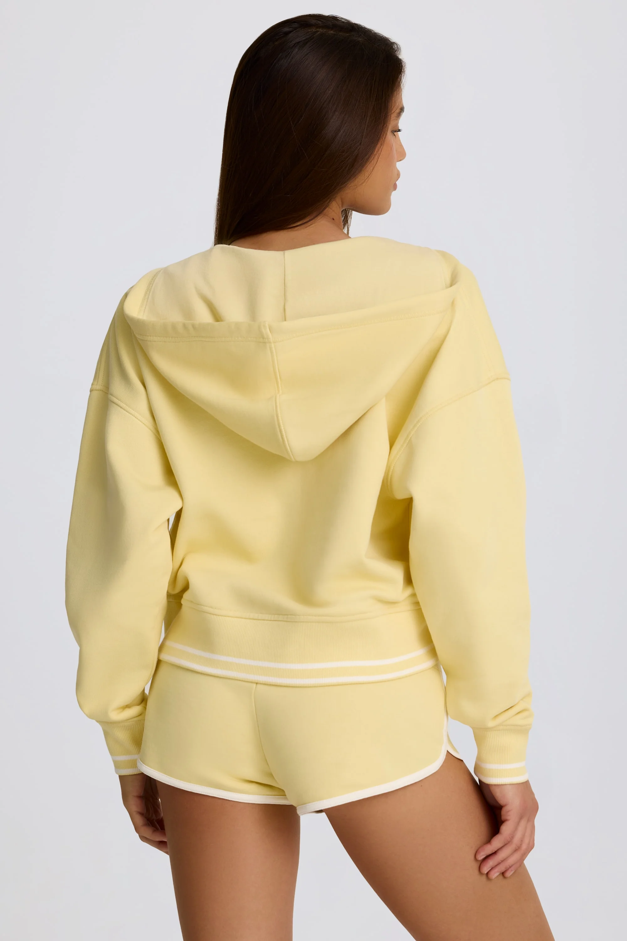 Cotton Jersey V-Neck Hoodie in Lemon