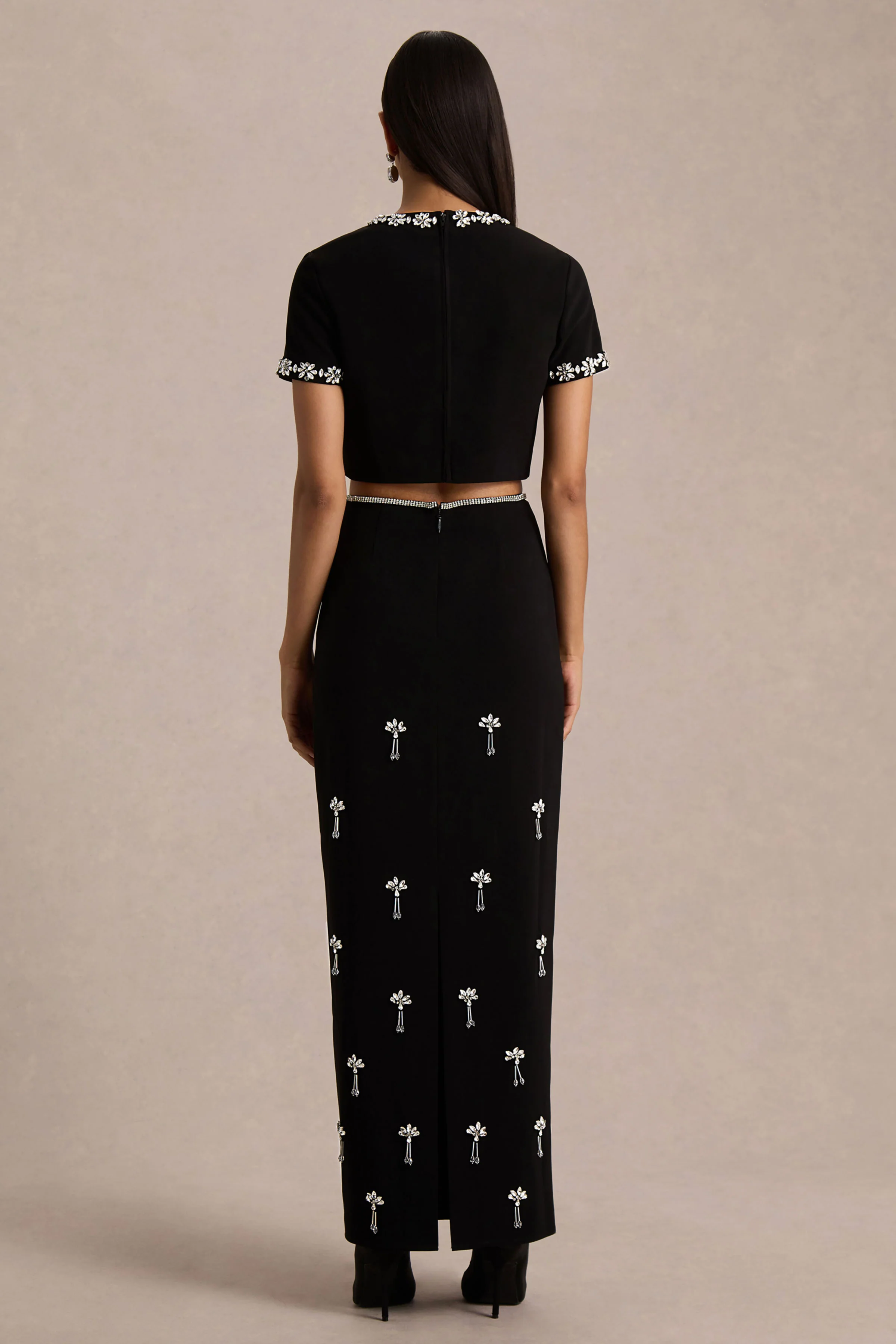 Aven | Black Hand-Embellished Maxi Skirt