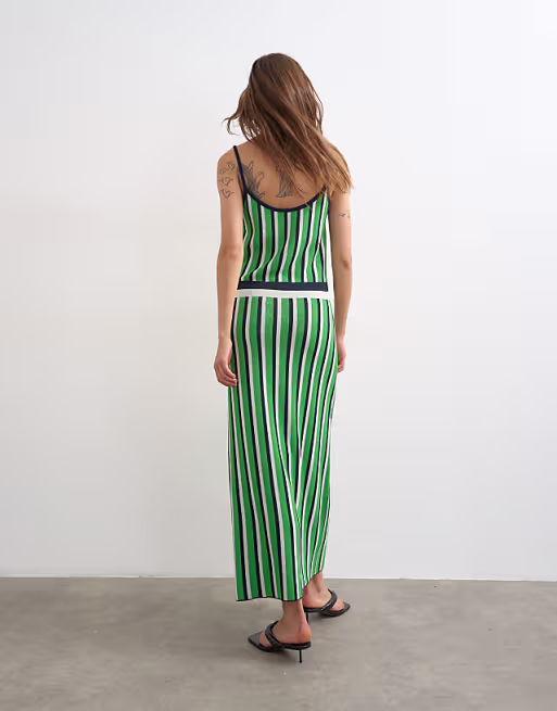 Topshop knit stripe maxi dress in blue and green