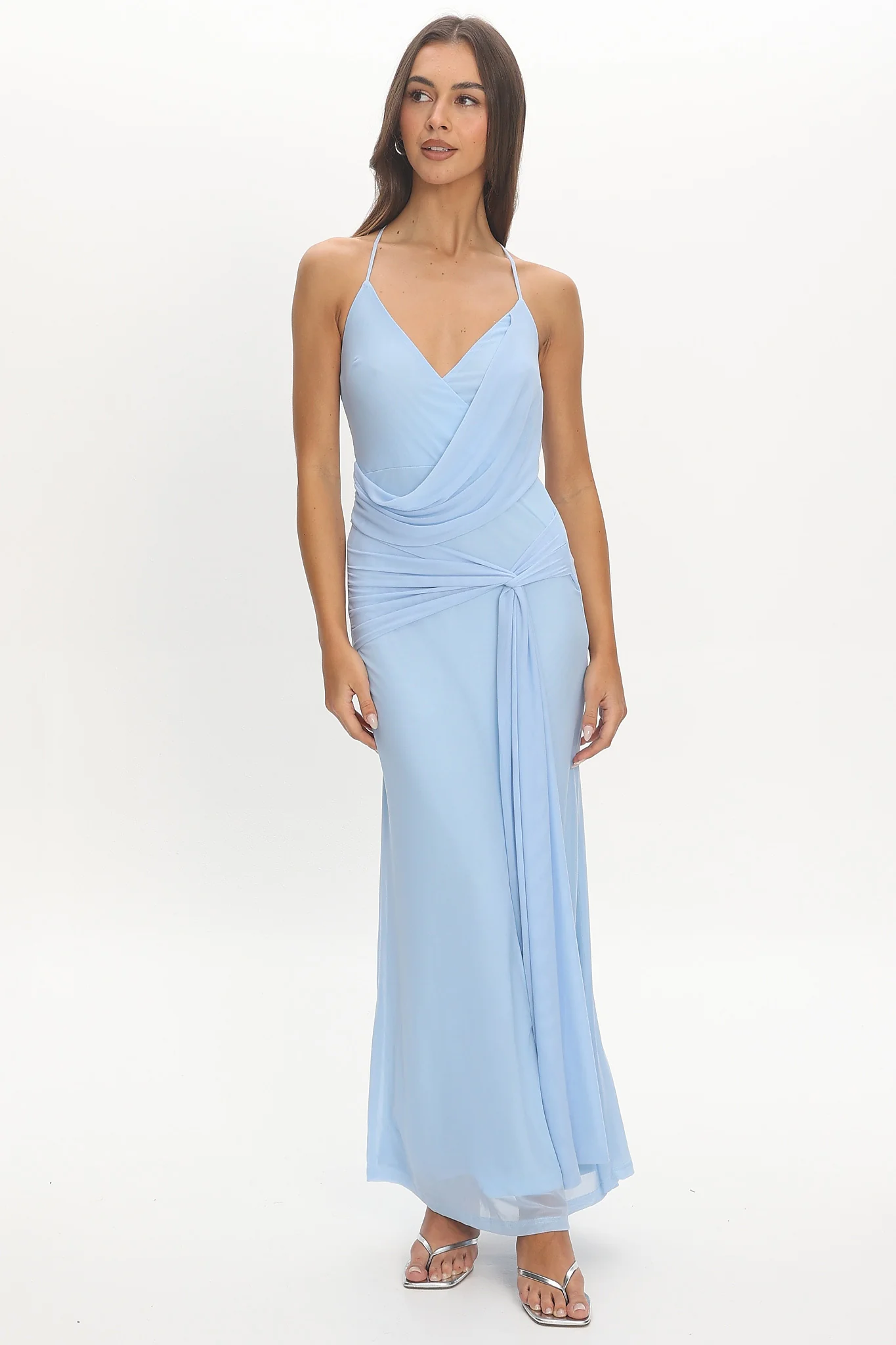 Poseidon Draped Sash Maxi Dress Light Blue - luluinthesky