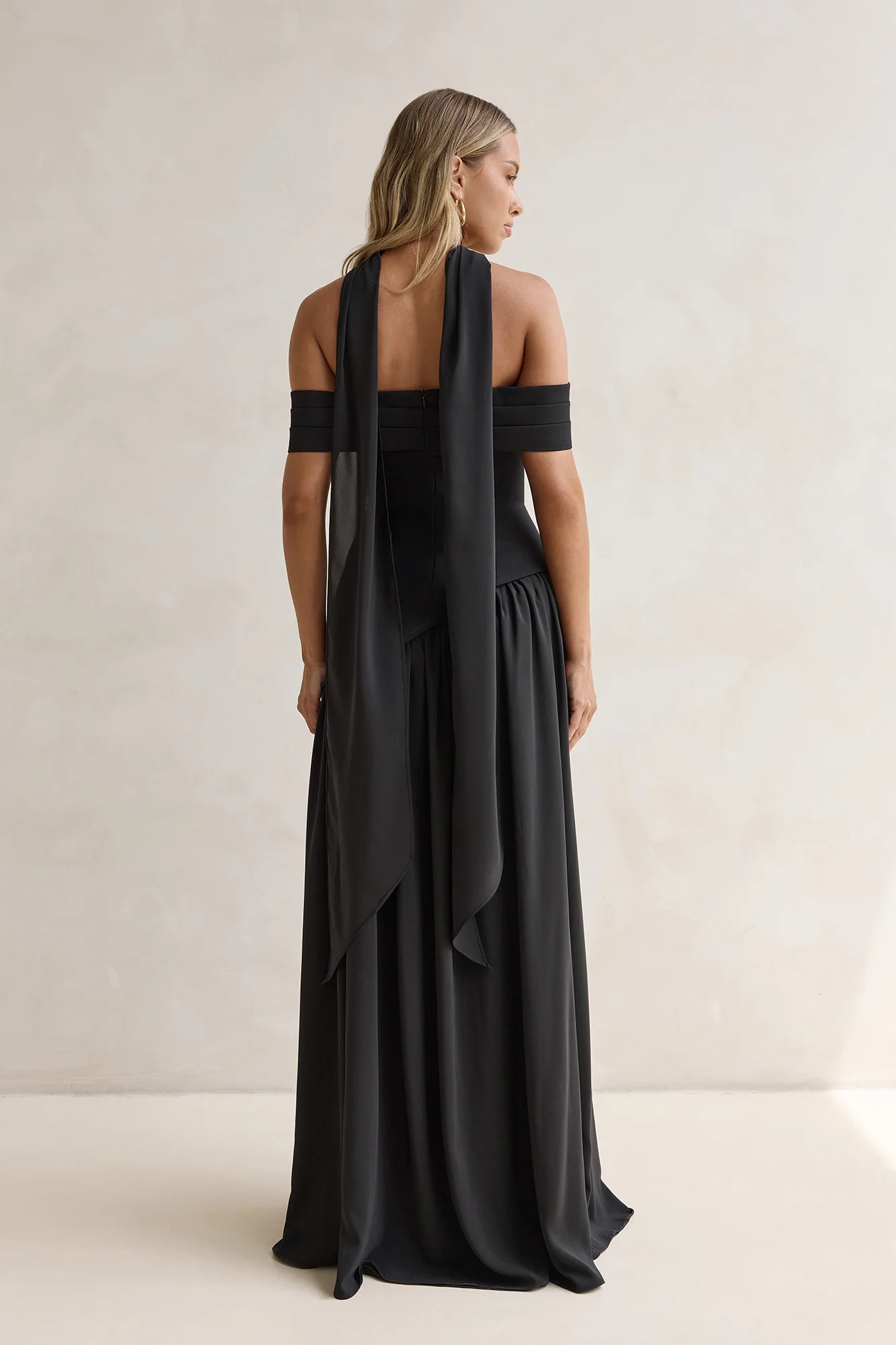 Midnight Elegance Off Shoulder Maxi Dress Black