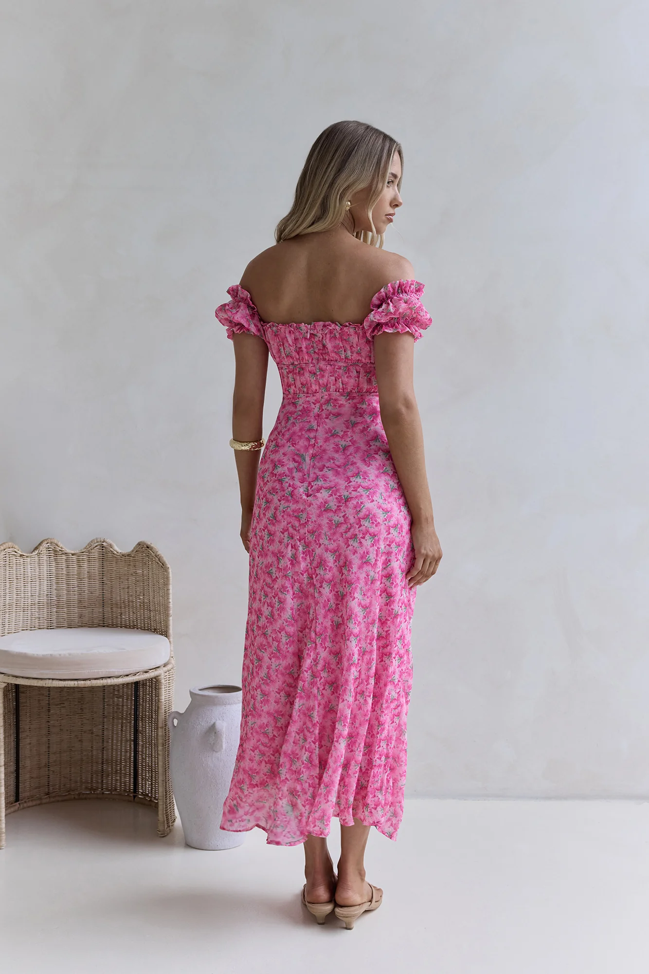 Kissed By The Sun Off Shoulder Maxi Dress Pink