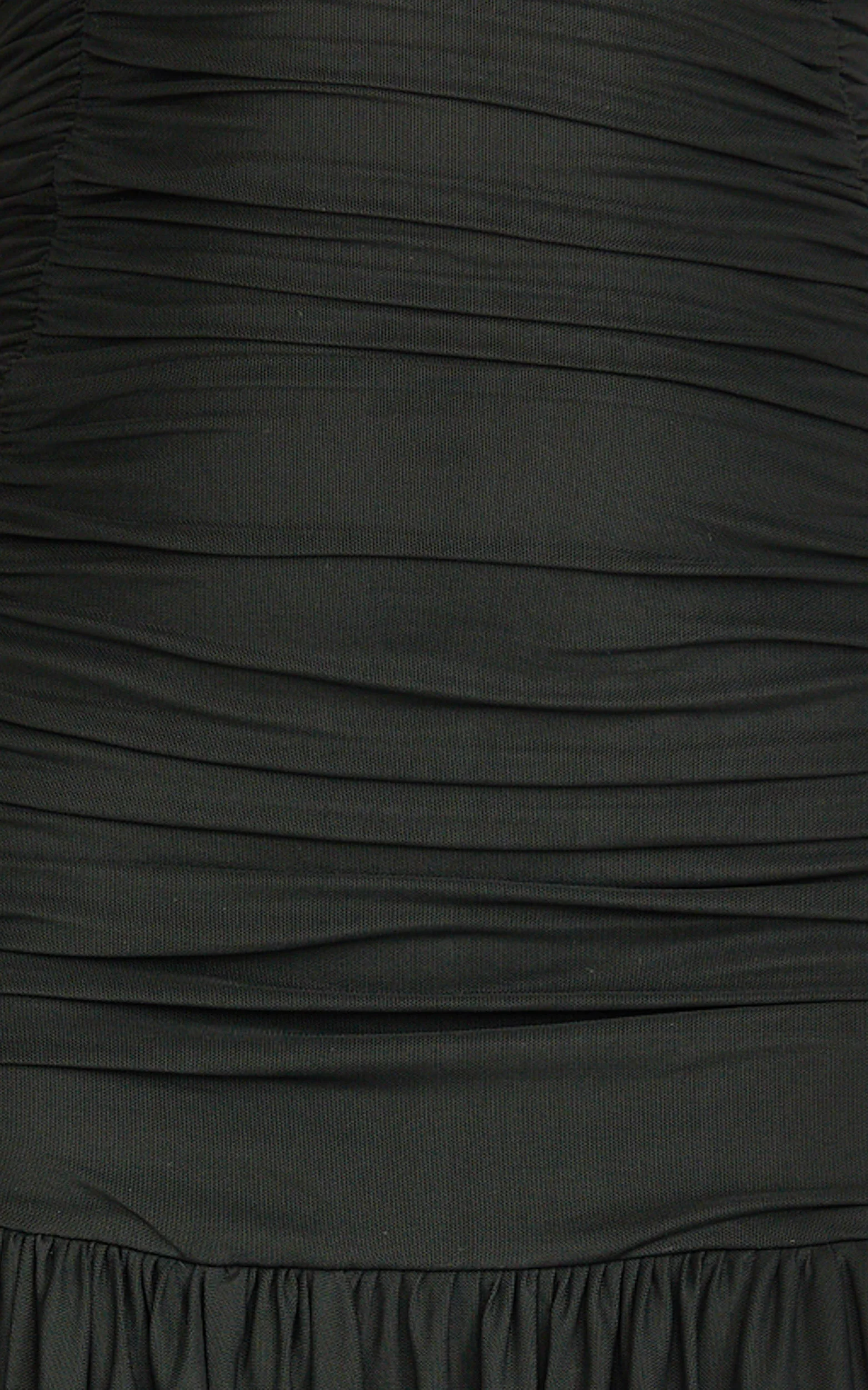 Marguerite Maxi Dress - Strapless Ruched Mesh High Leg Split Dress in Black