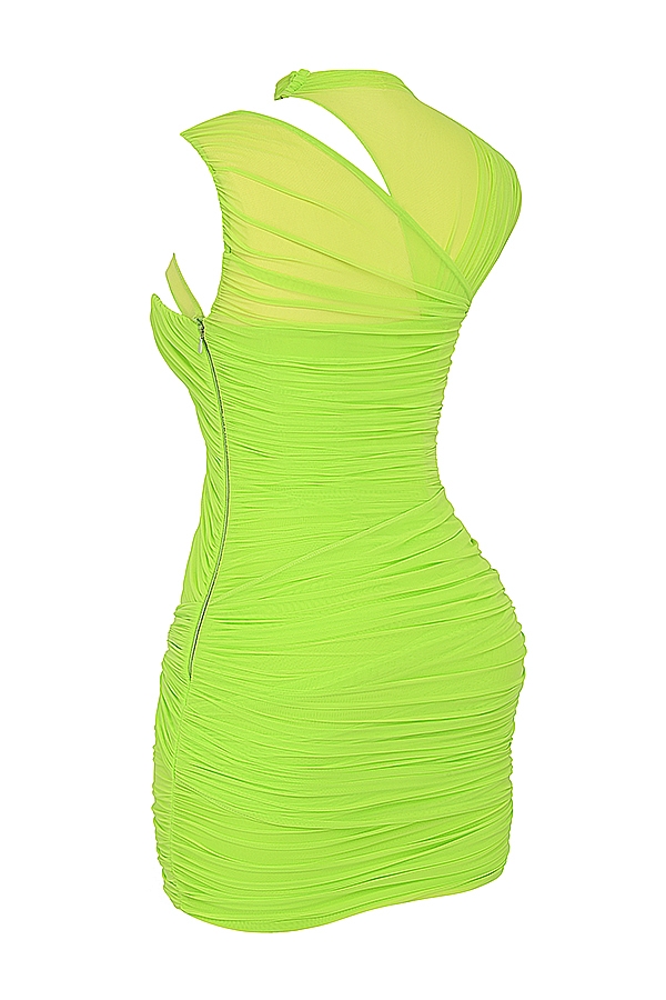 Neon Green Gathered Mini Dress