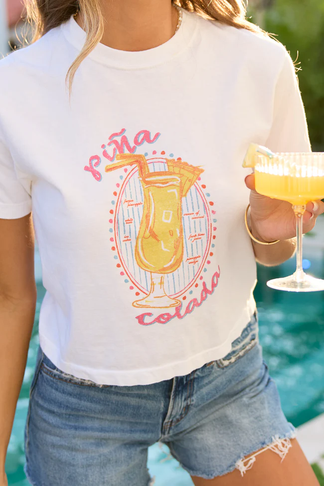 Pina Colada White Boxy Graphic Tee