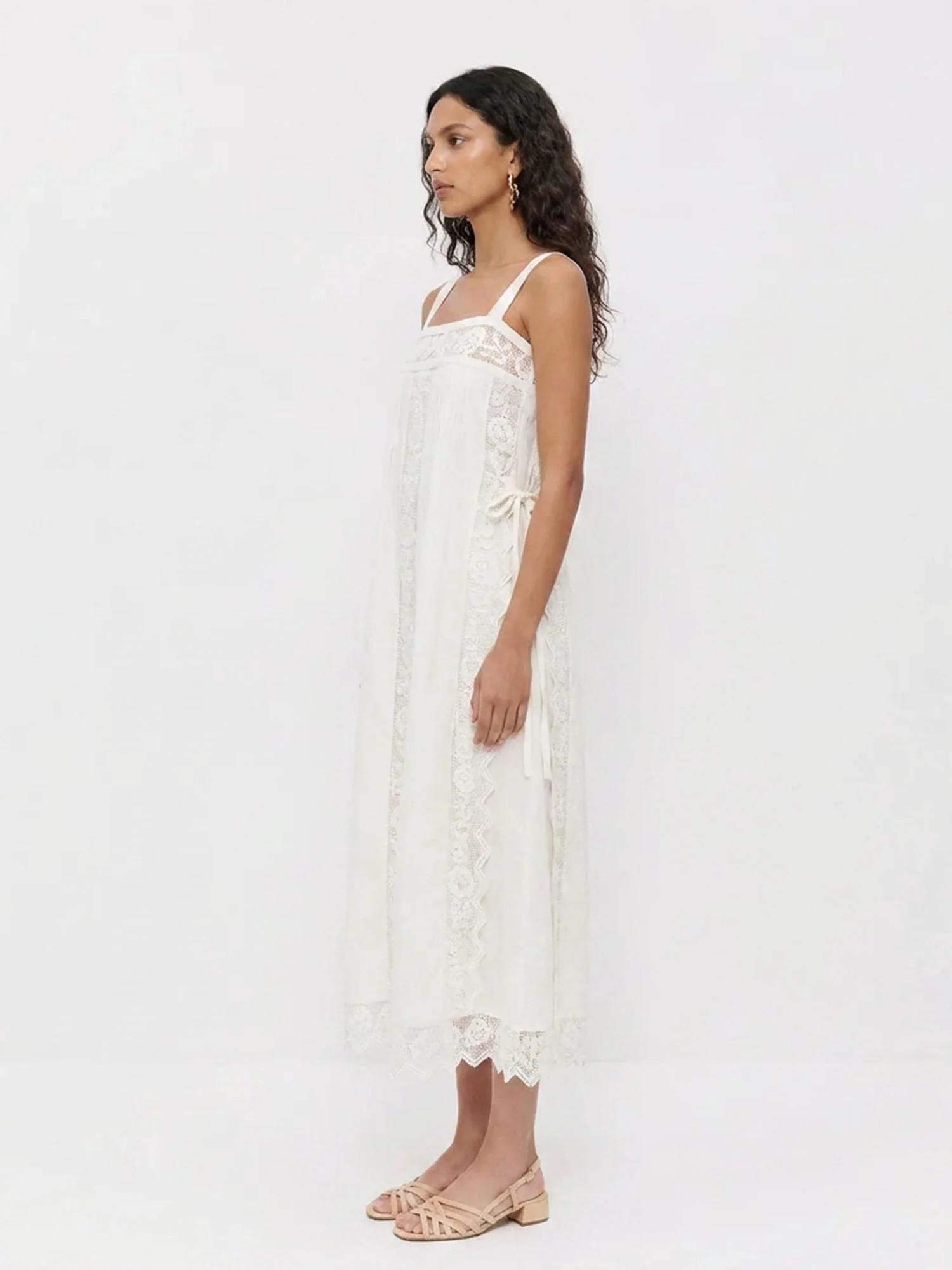 White Square Neck Midi Dress