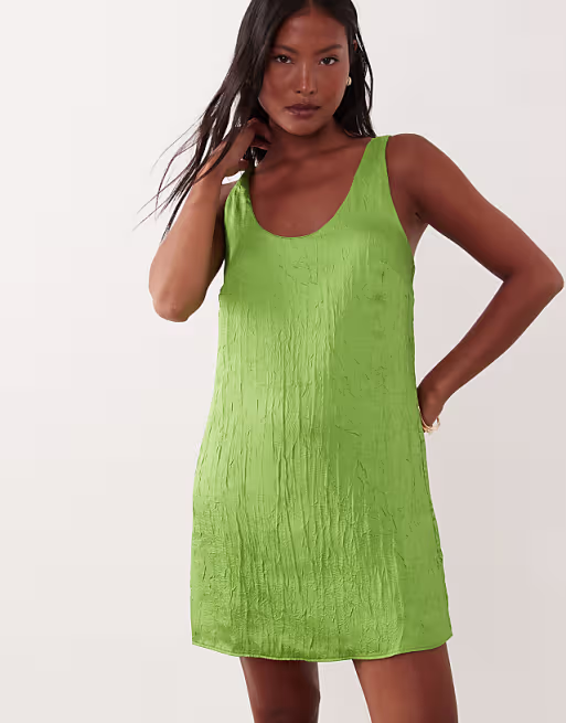 Petite shift mini dress with bow back detail in green
