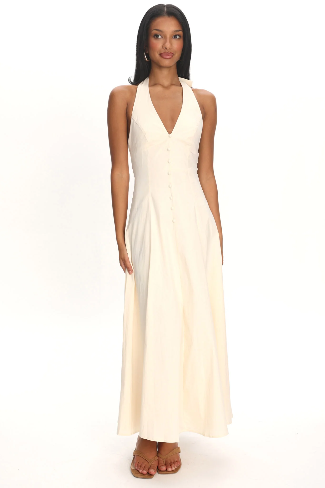 Brea Halterneck Midi Dress Vanilla - luluinthesky