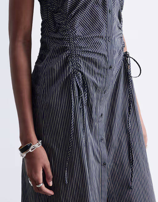 & Other Stories ruched side cotton midi dress in dark blue