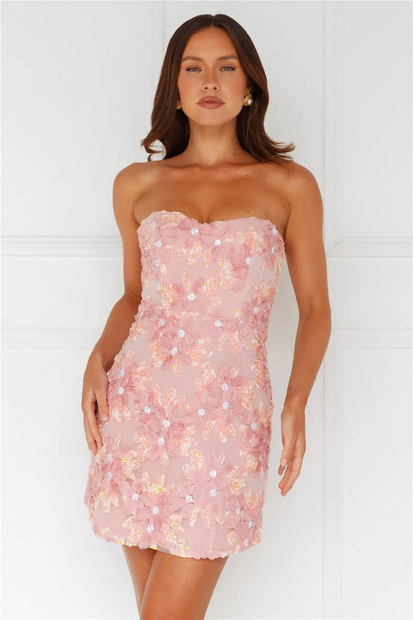 Finding Beauty Strapless Mini Dress Pink - luluinthesky
