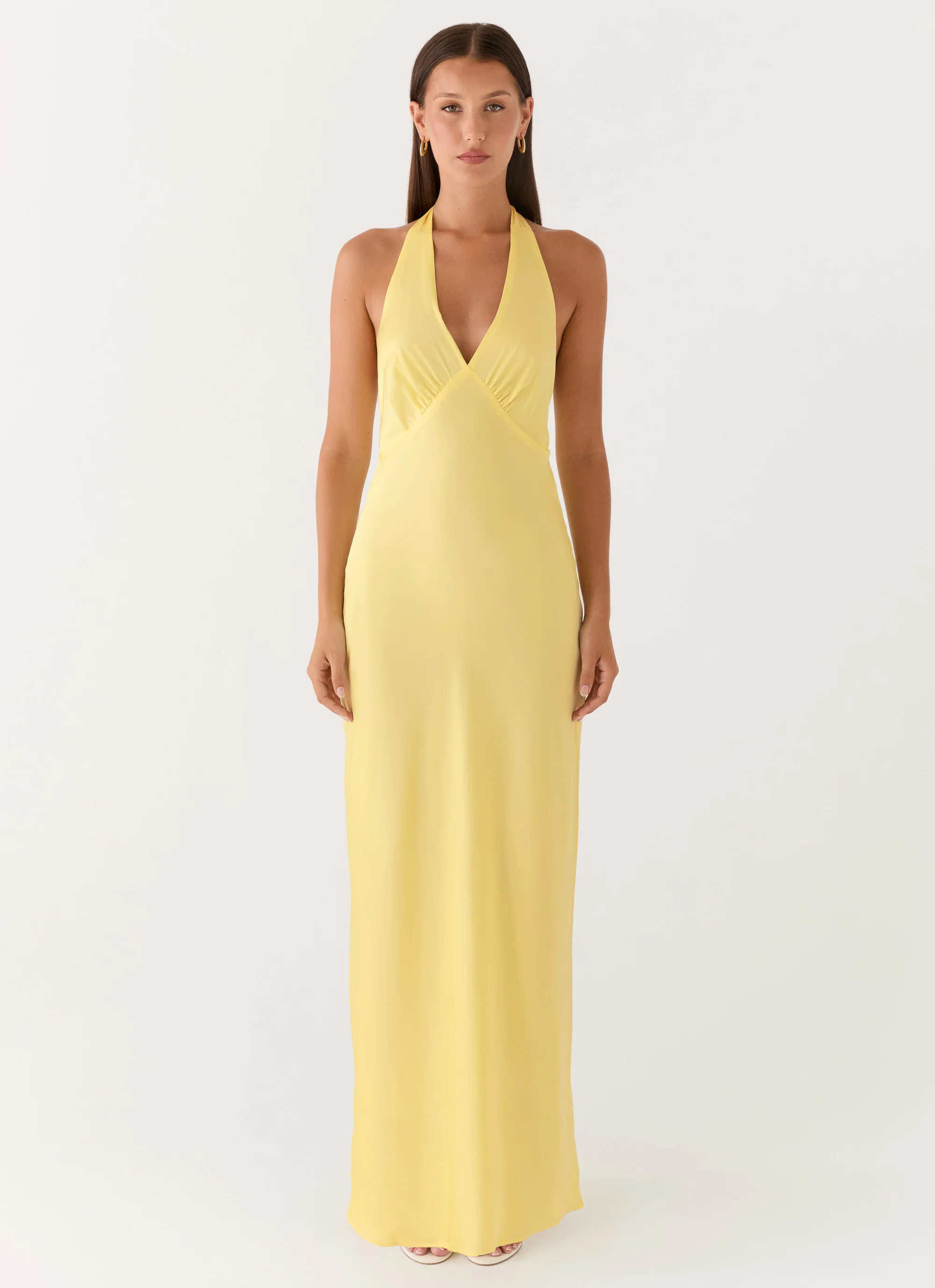 Heavy Hearted Satin Maxi Dress - Lemon