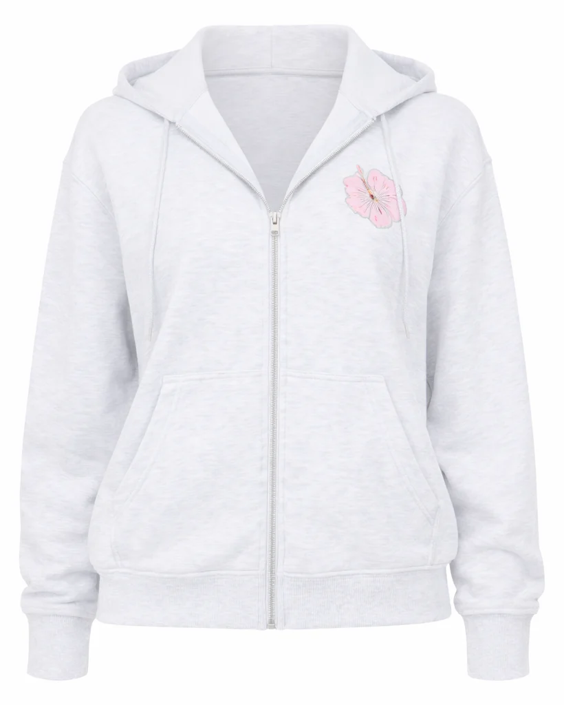 Zip front oversized floral print hoodie