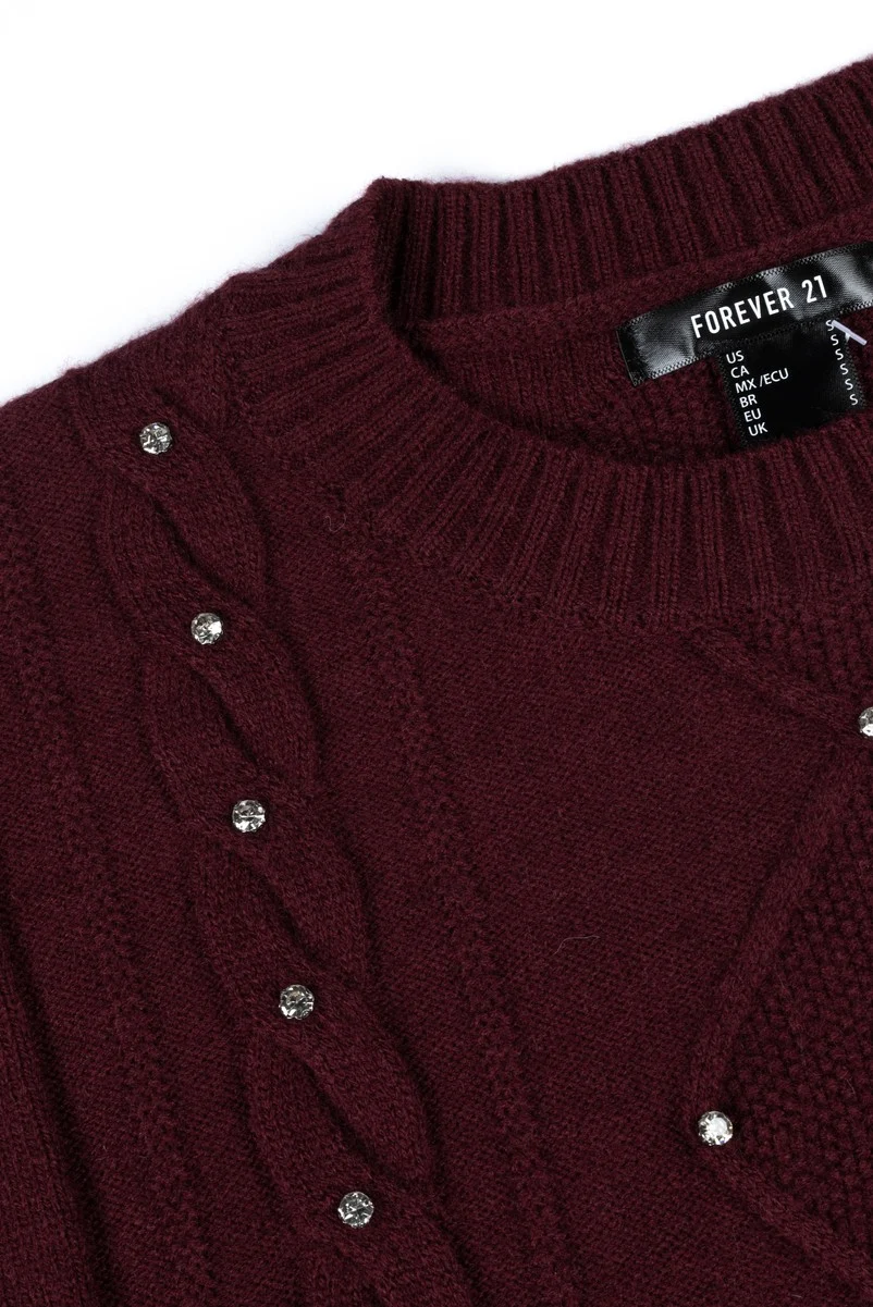 Embellished Cable-Knit Cropped Sweater