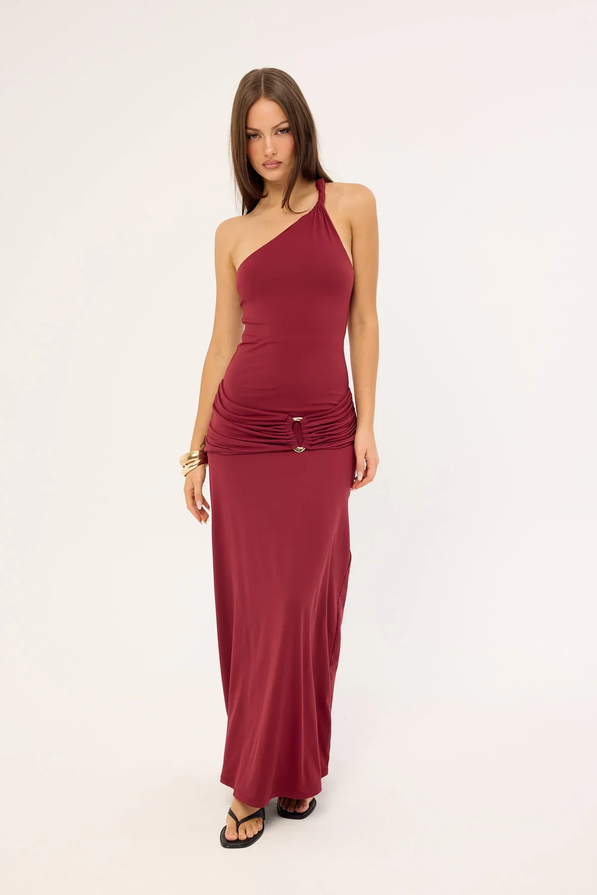 Luck & Trouble Madalie One Shoulder Maxi Dress Burgundy