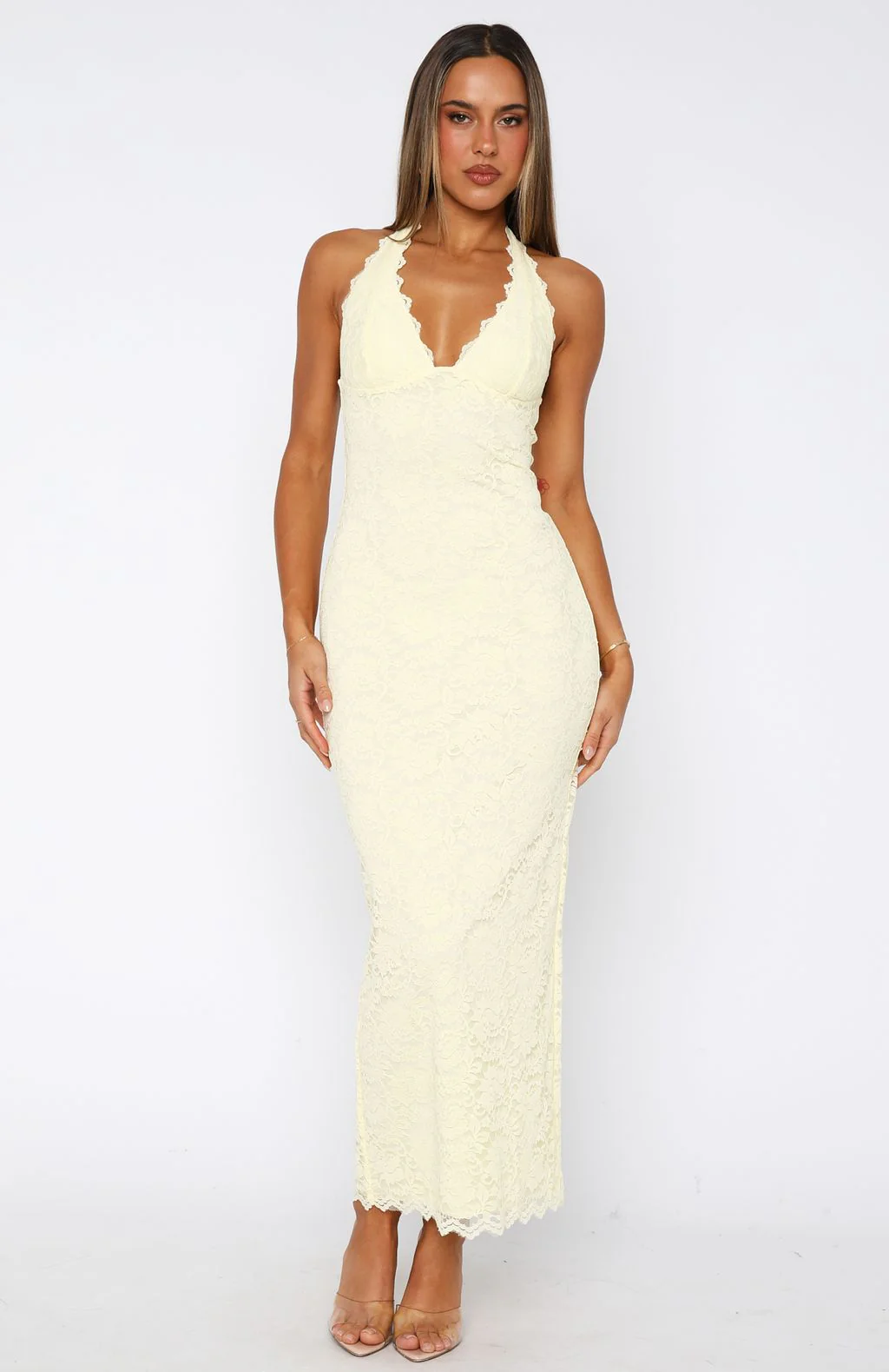 Destiny Lace Maxi Dress Lemon