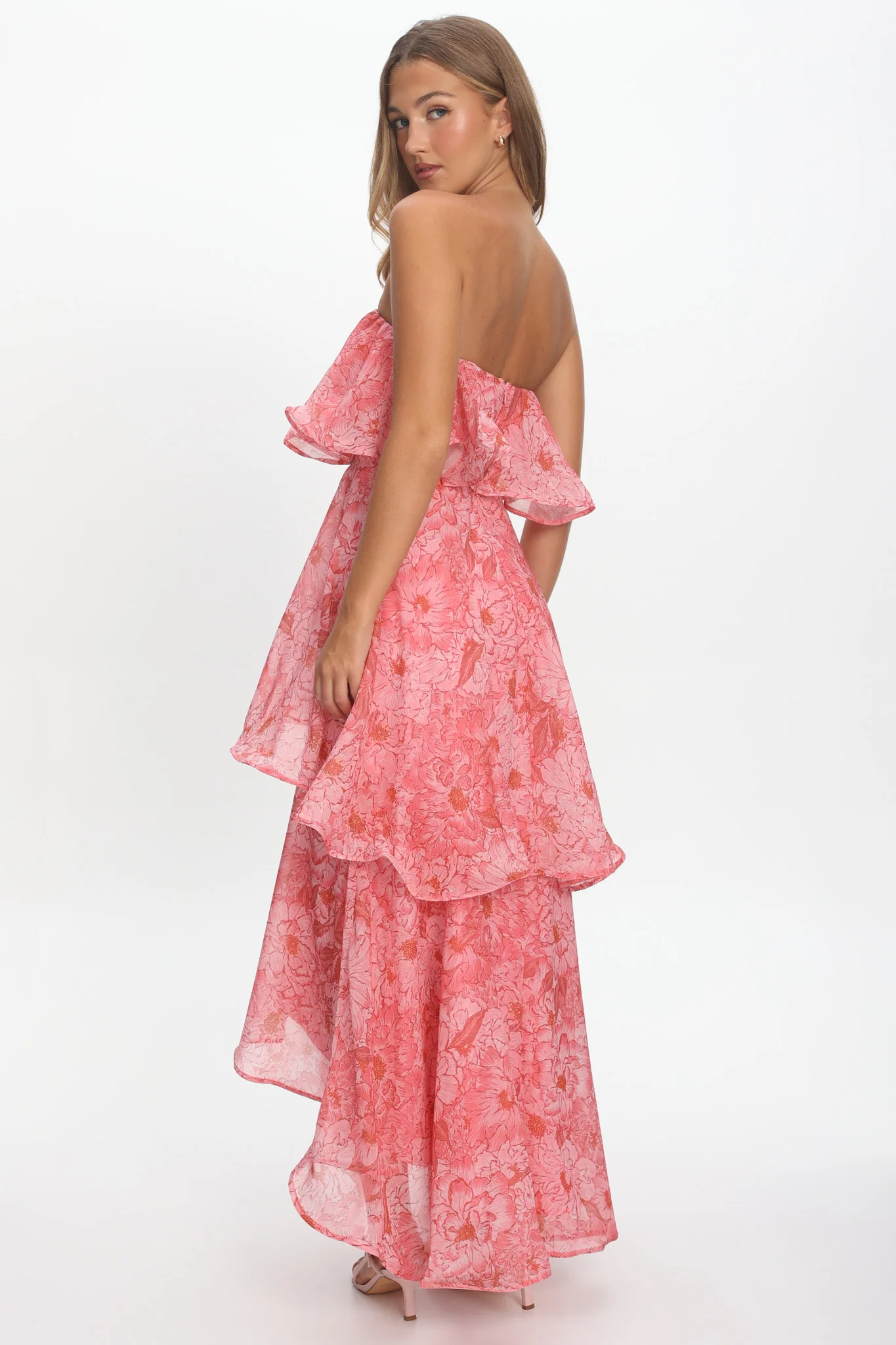 Honfleur Strapless Layered Maxi Dress Print Pink