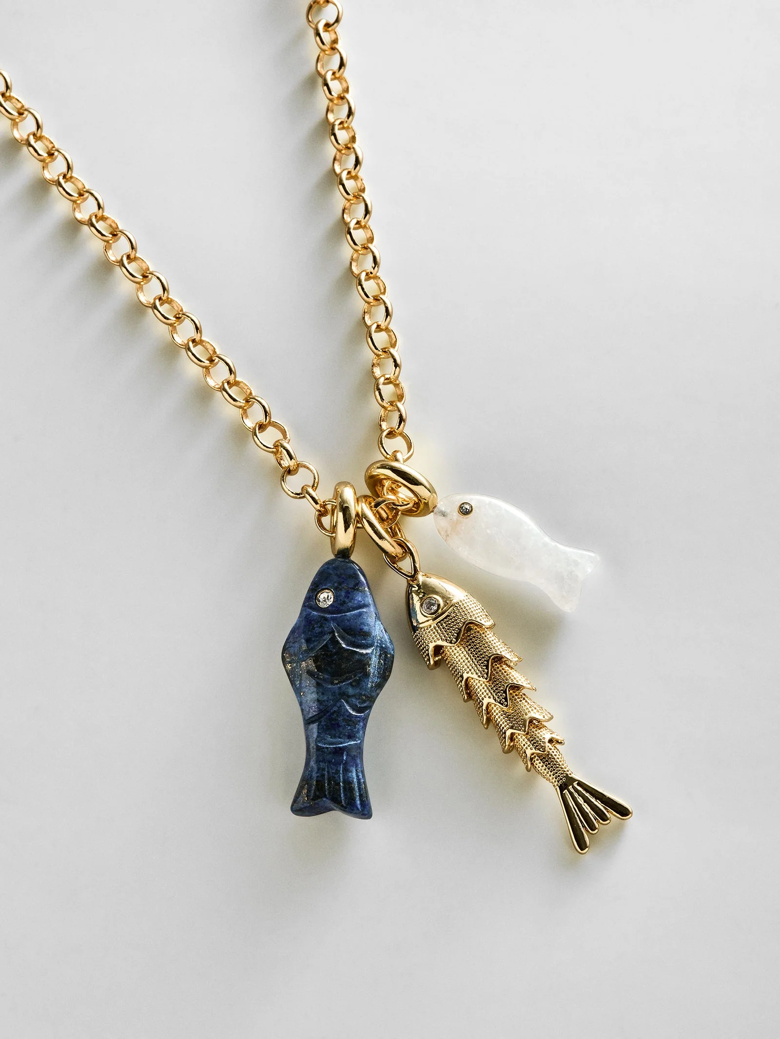 Lucky Catch Fish Charm Necklace - Gold