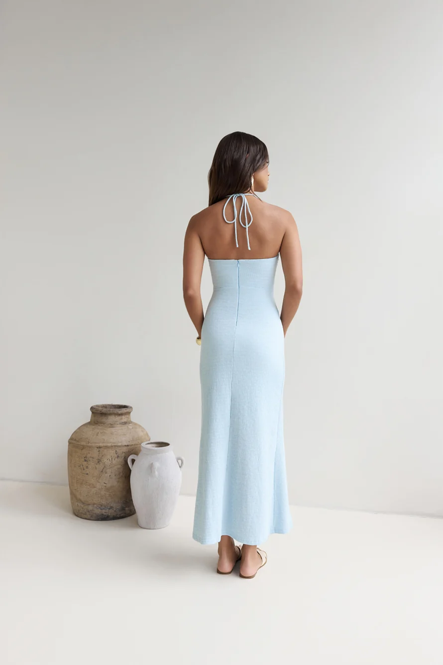 Karmic Blessing Strapless Halter Maxi Dress Blue
