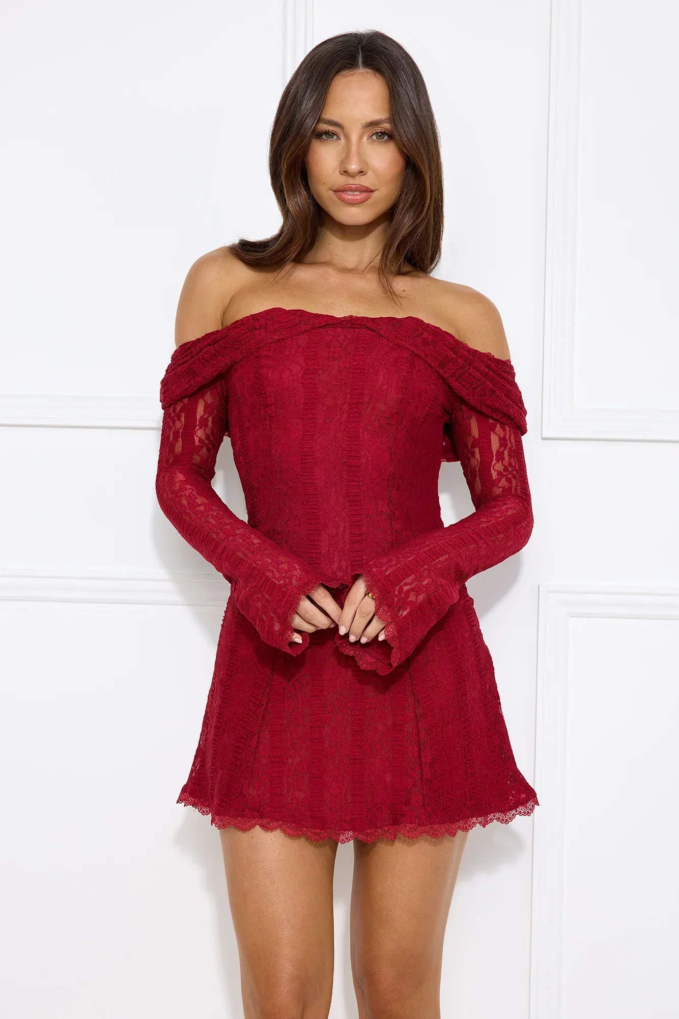 Secret Smile Lace Off Shoulder Mini Dress - luluinthesky