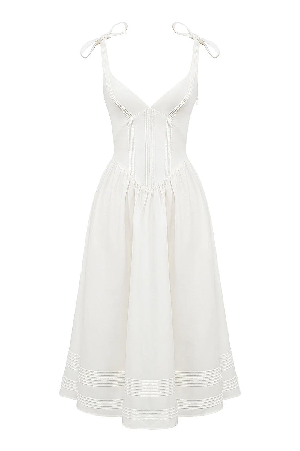 white pin tuck cotton midi sundress