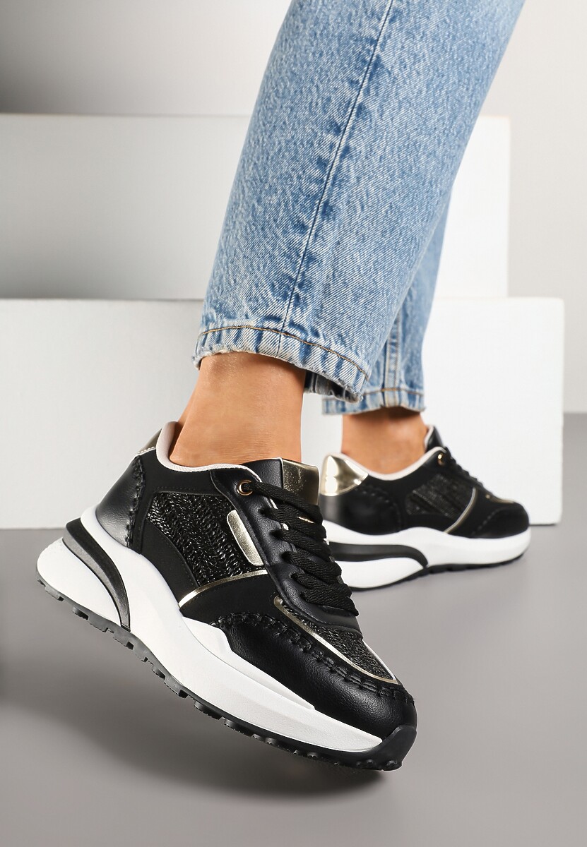 Beżowe Sneakersy na Platformie ze Wstawkami z Plecionki Ninatia