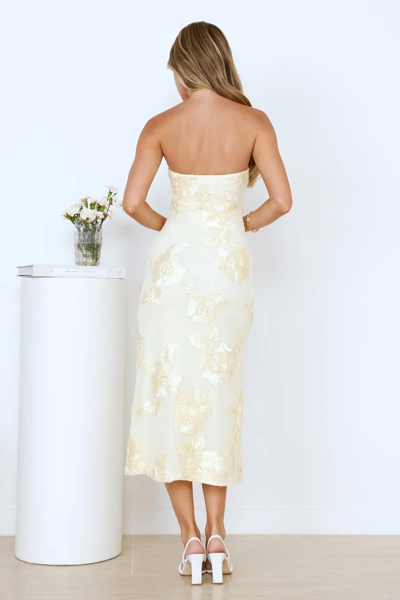 Magic Haze Strapless Mesh Midi Dress Yellow - luluinthesky