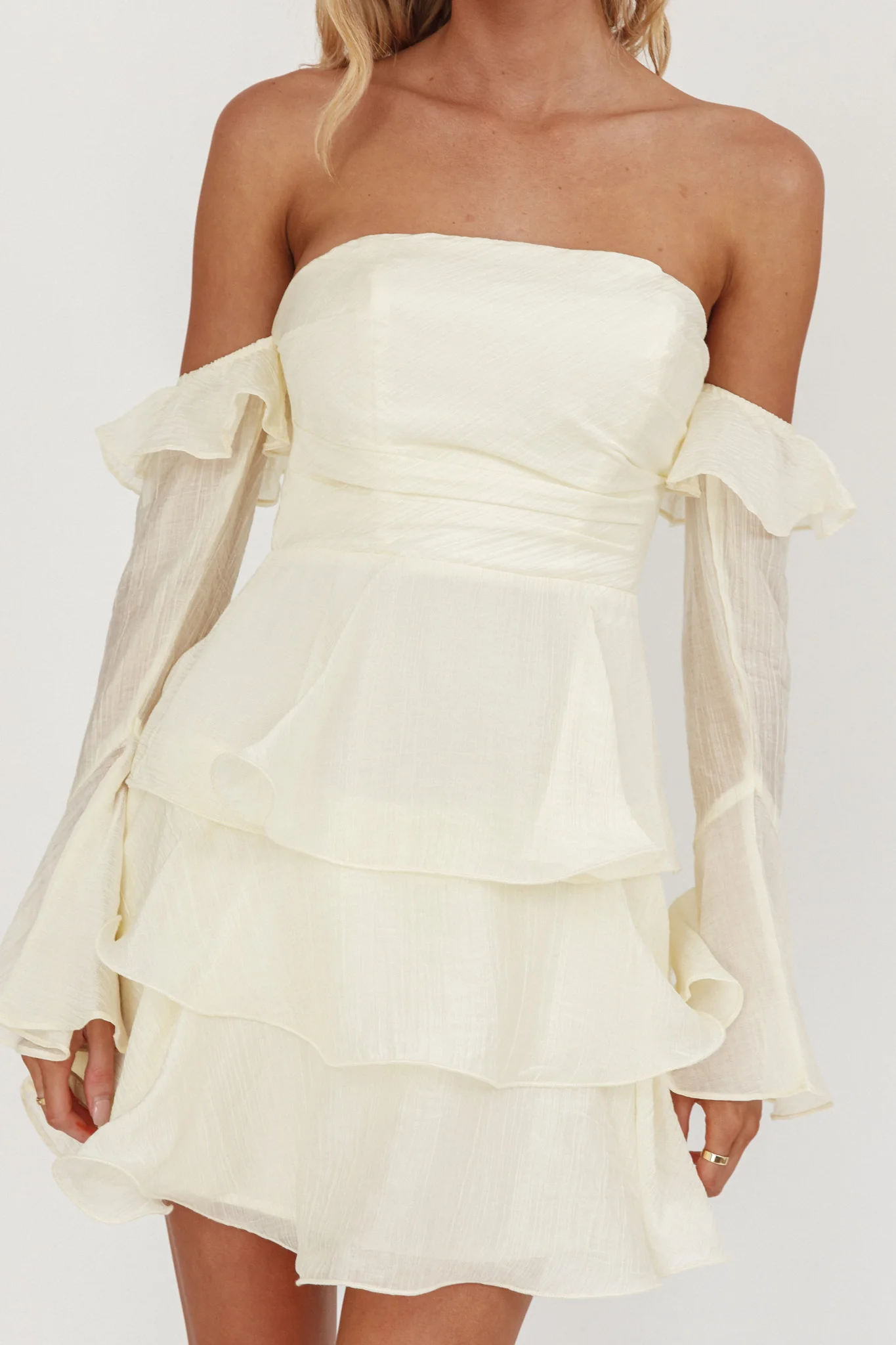 Giavana Off-Shoulder Layered Mini Dress Cream