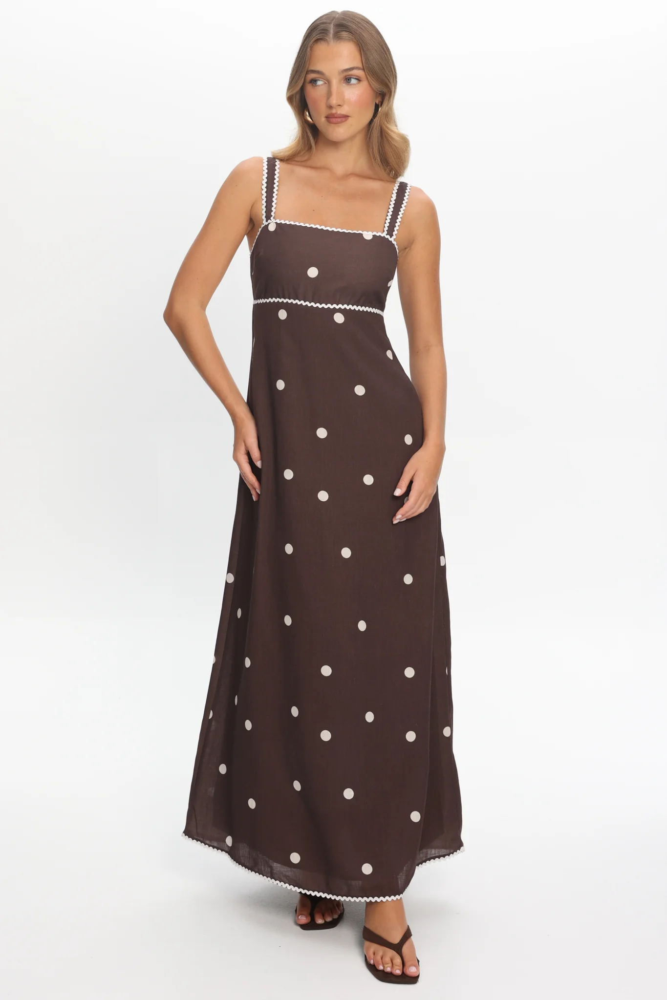 Teena Square Neckline Maxi Dress Print Chocolate - luluinthesky
