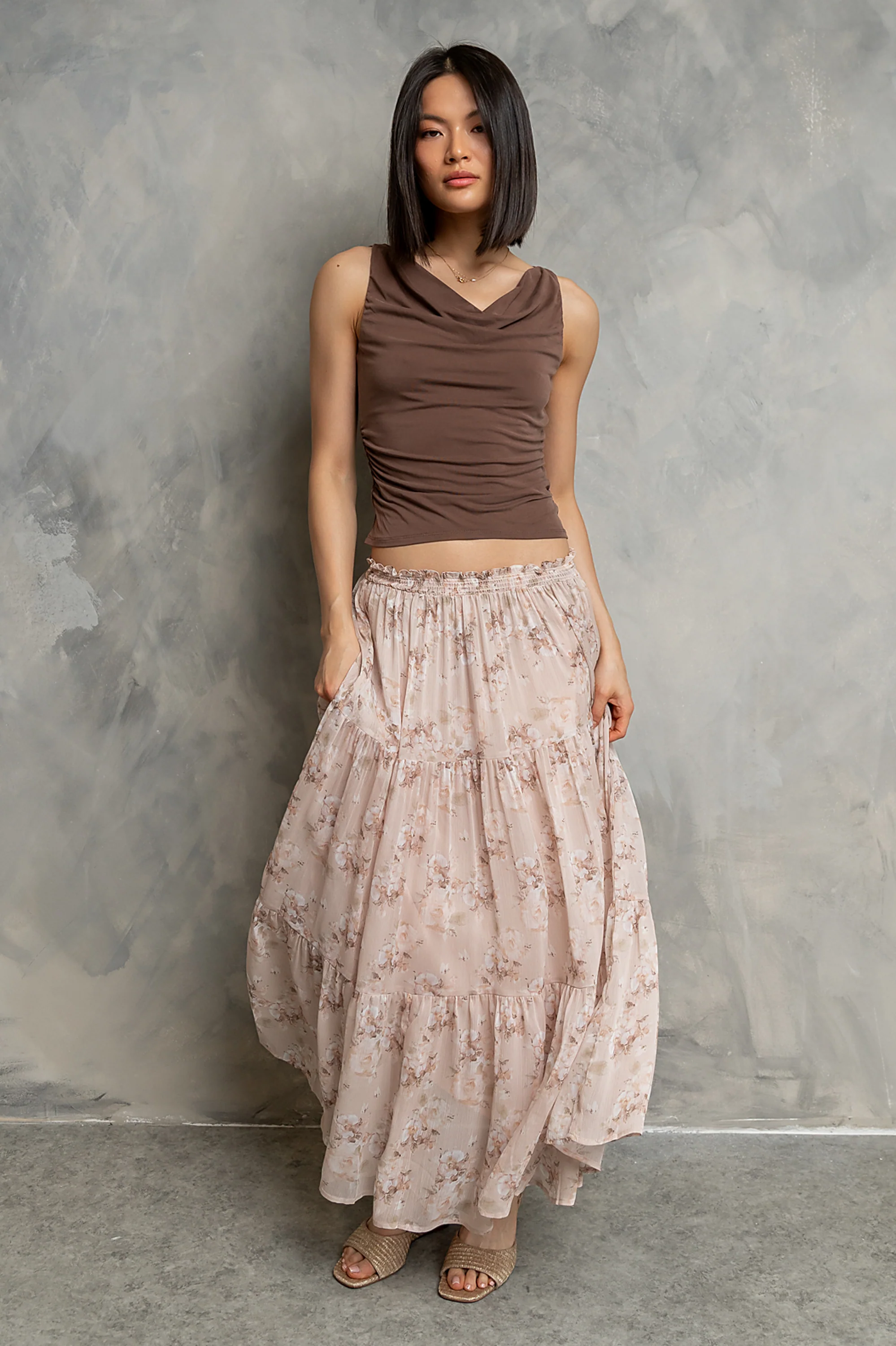 Asa Ruched Tank Top in Mocha