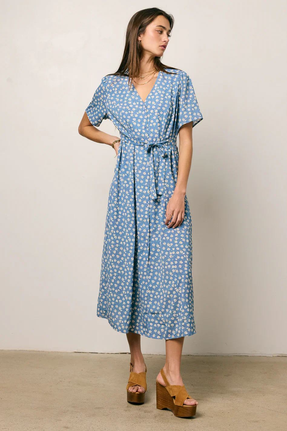 Malik Floral Midi Dress in Blue