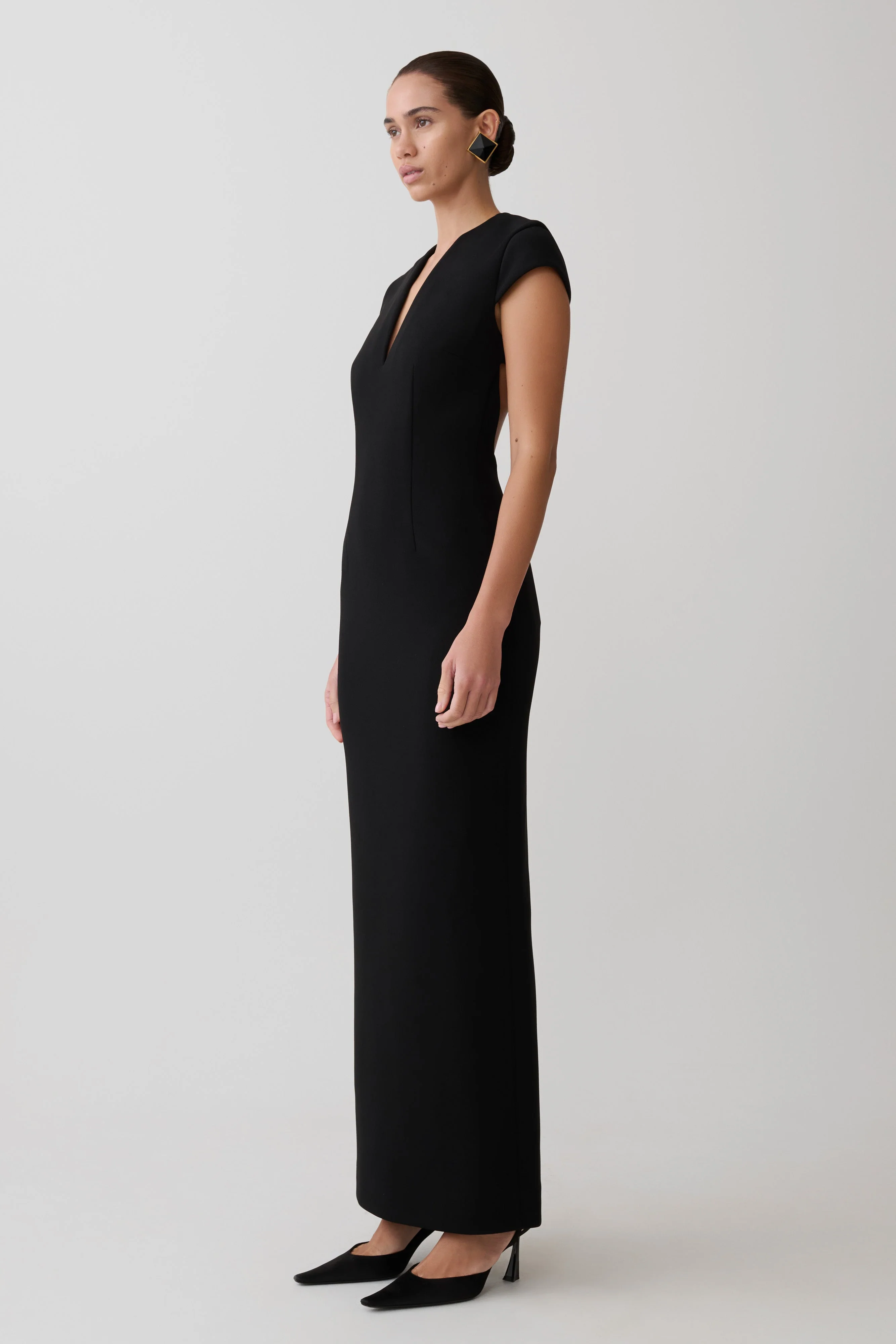 Briella V Neck Suiting Maxi Dress - Black