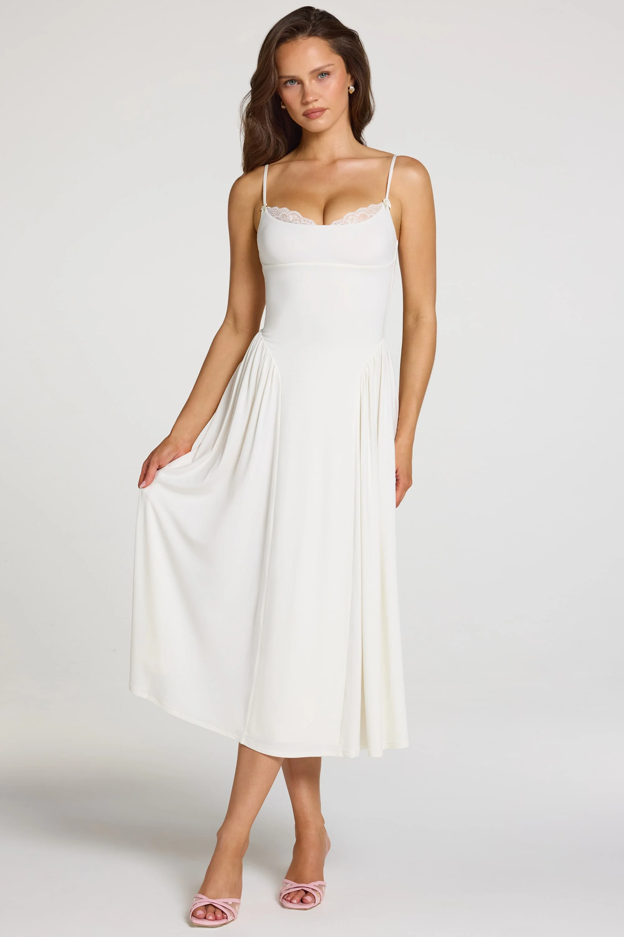 Modal Lace-Trim Midaxi Dress in White