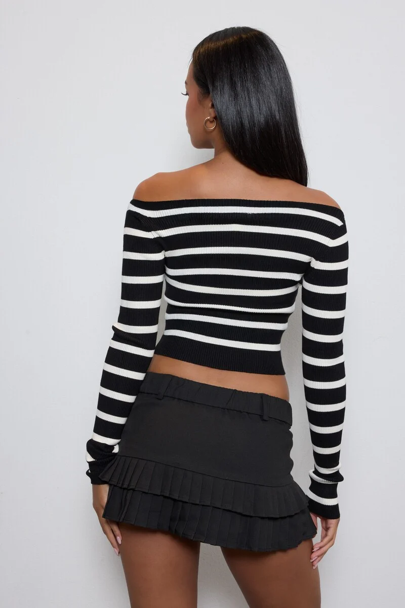 Striped Boatneck Cropped Sweater