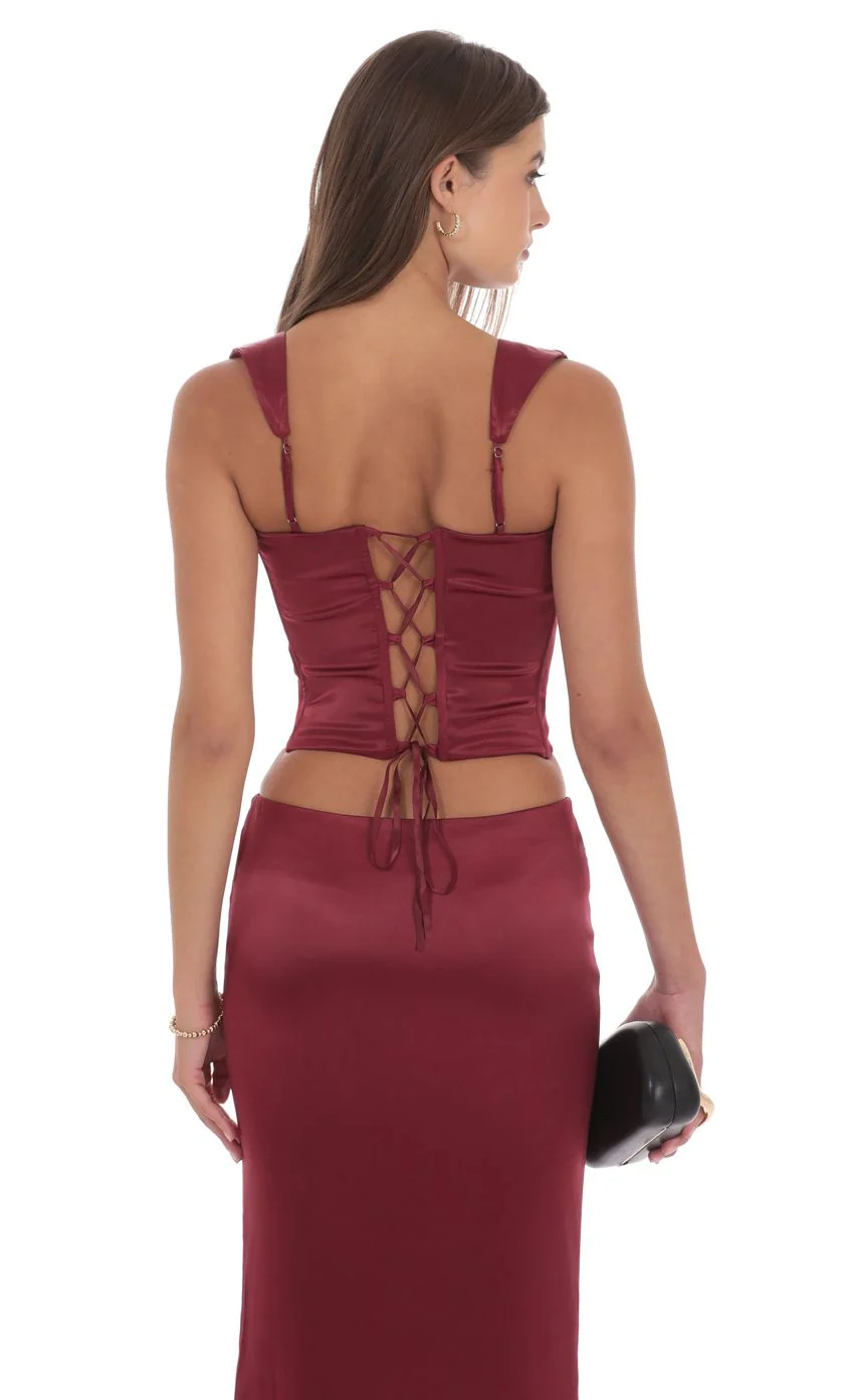 Satin Corset Top in Maroon