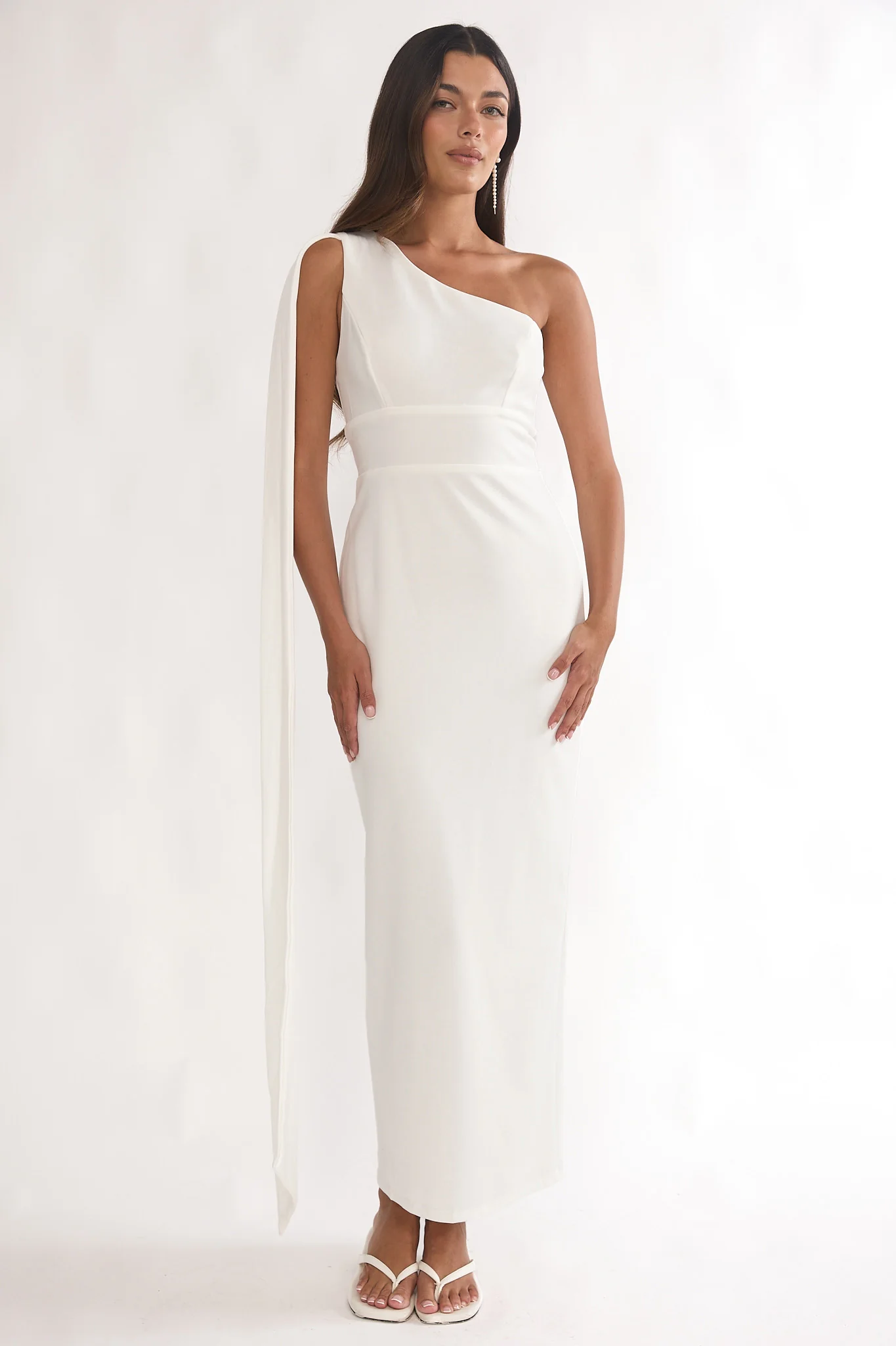 Verra One-Shoulder Sash Maxi Dress White