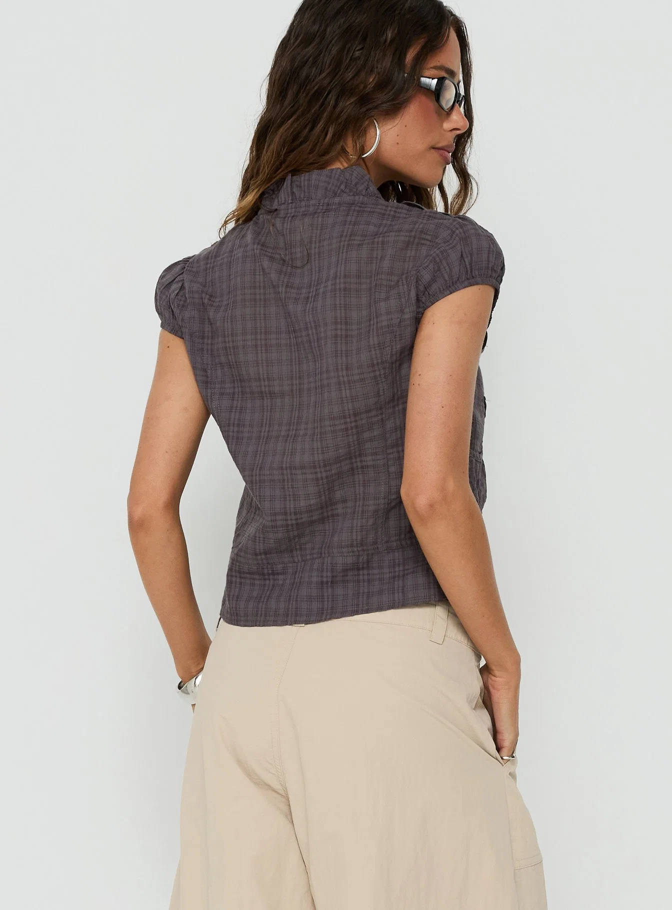 Aryalda Cap Sleeve Blouse Top Multi Check - FASHION NOB
