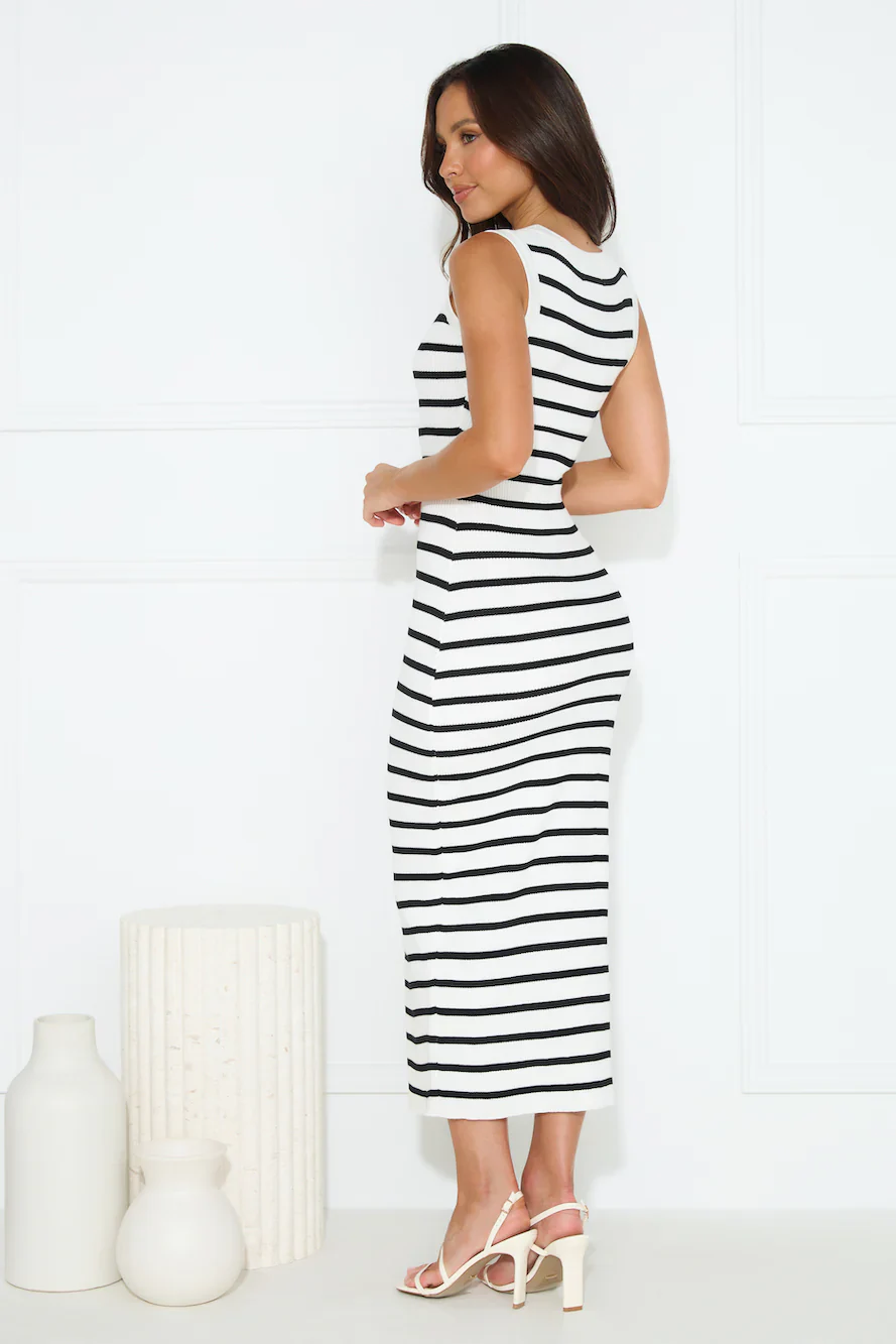 Take Your Place Knit Ribbed Maxi Dress White