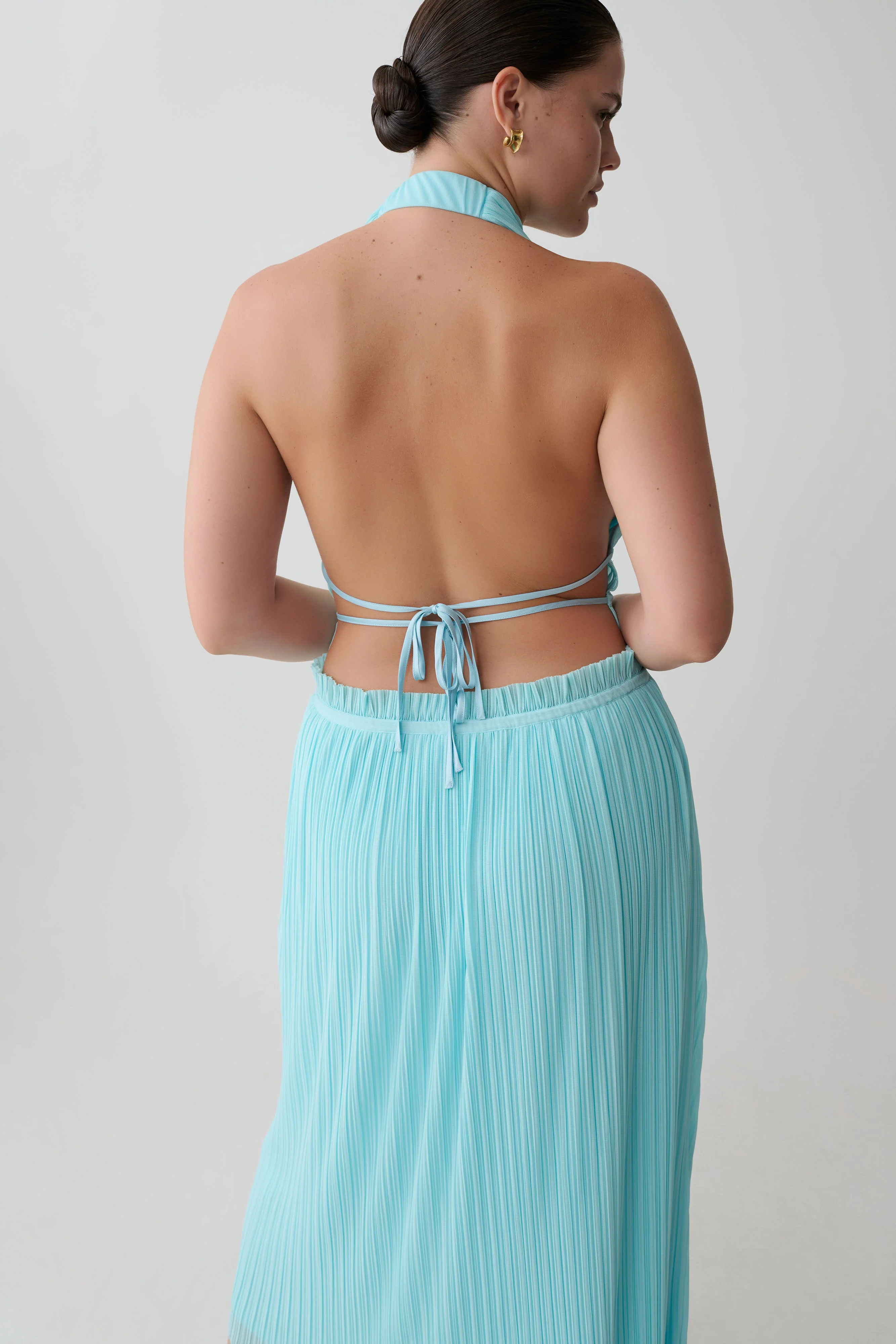 Thien Cowl Halter Midi Dress - Blue