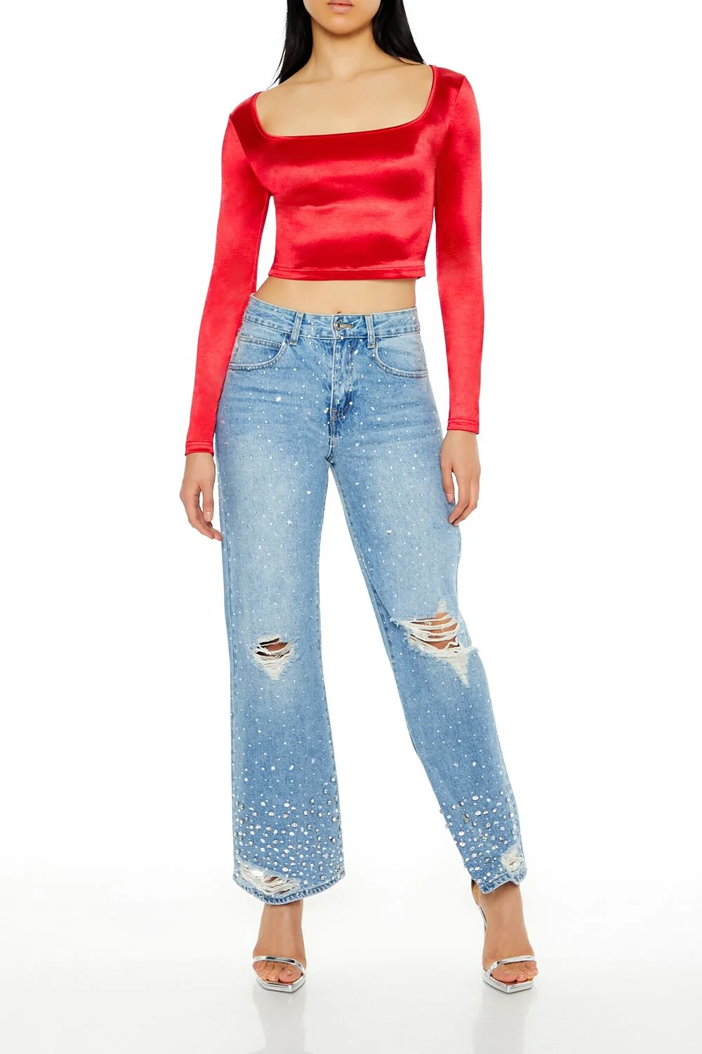 Satin Square-Cut Crop Top
