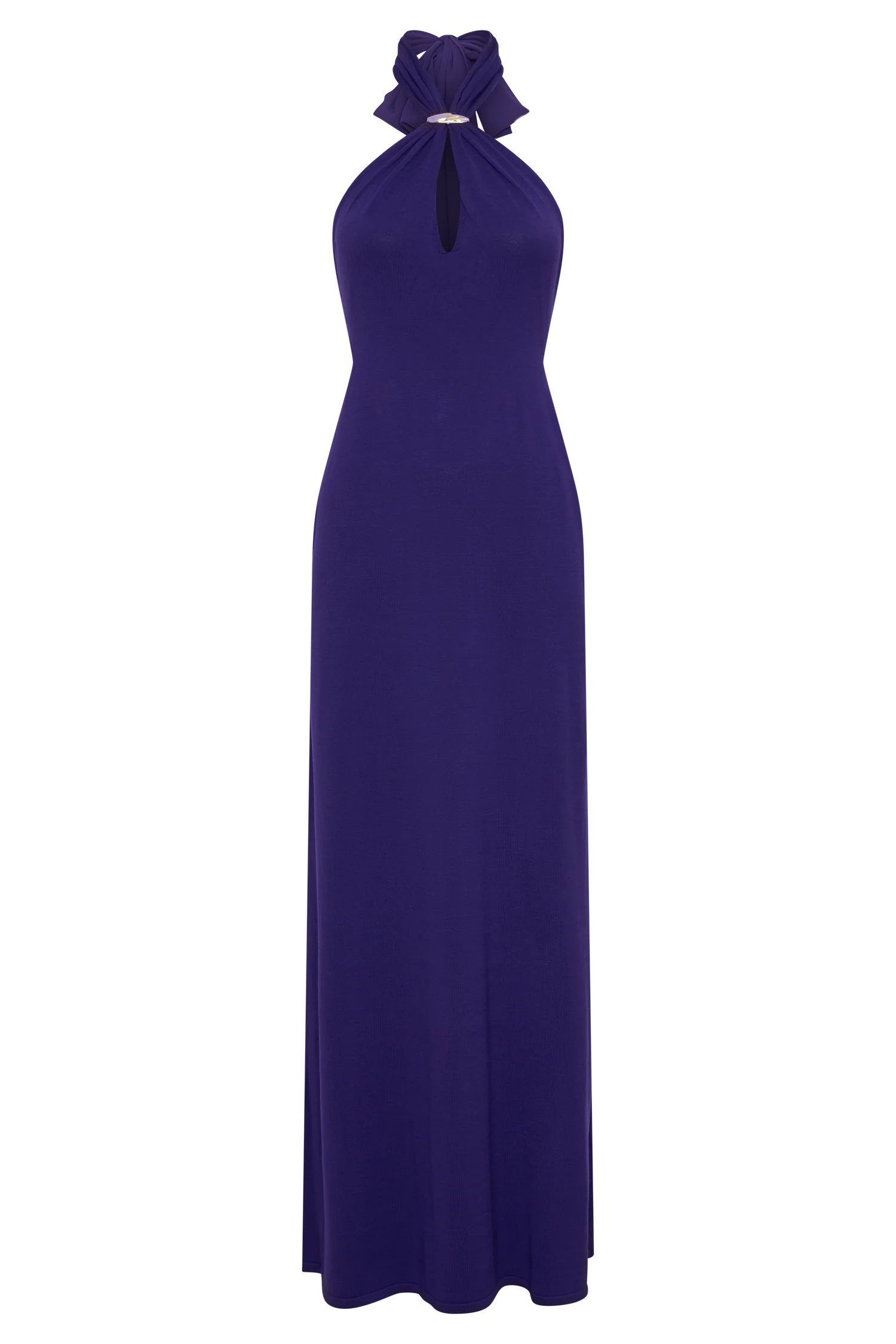 Ozias Halter Semi Sheer Knit Maxi Dress - Deep Purple