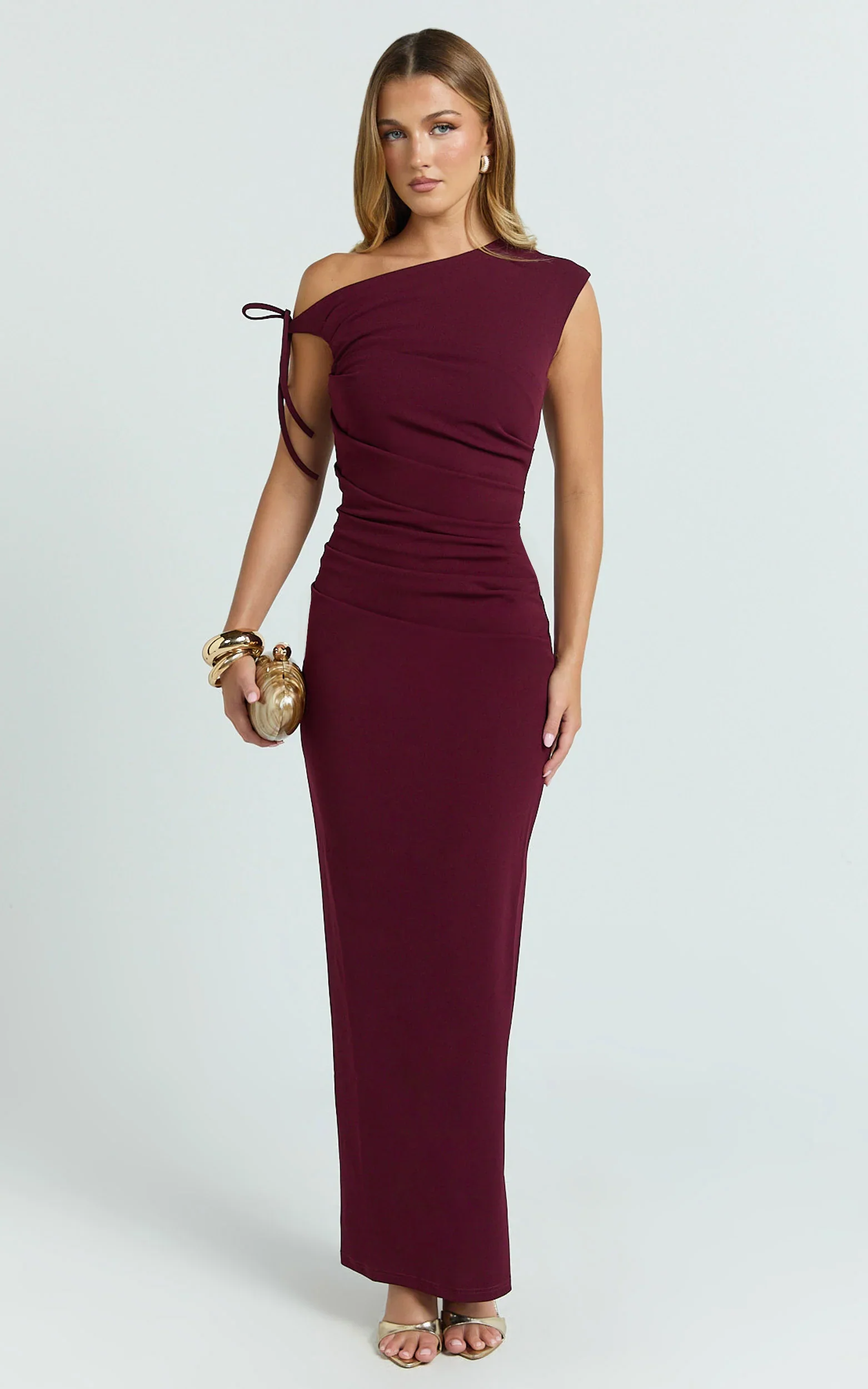 Belle Maxi Dress - Tie Shoulder Detail Dress in Wine