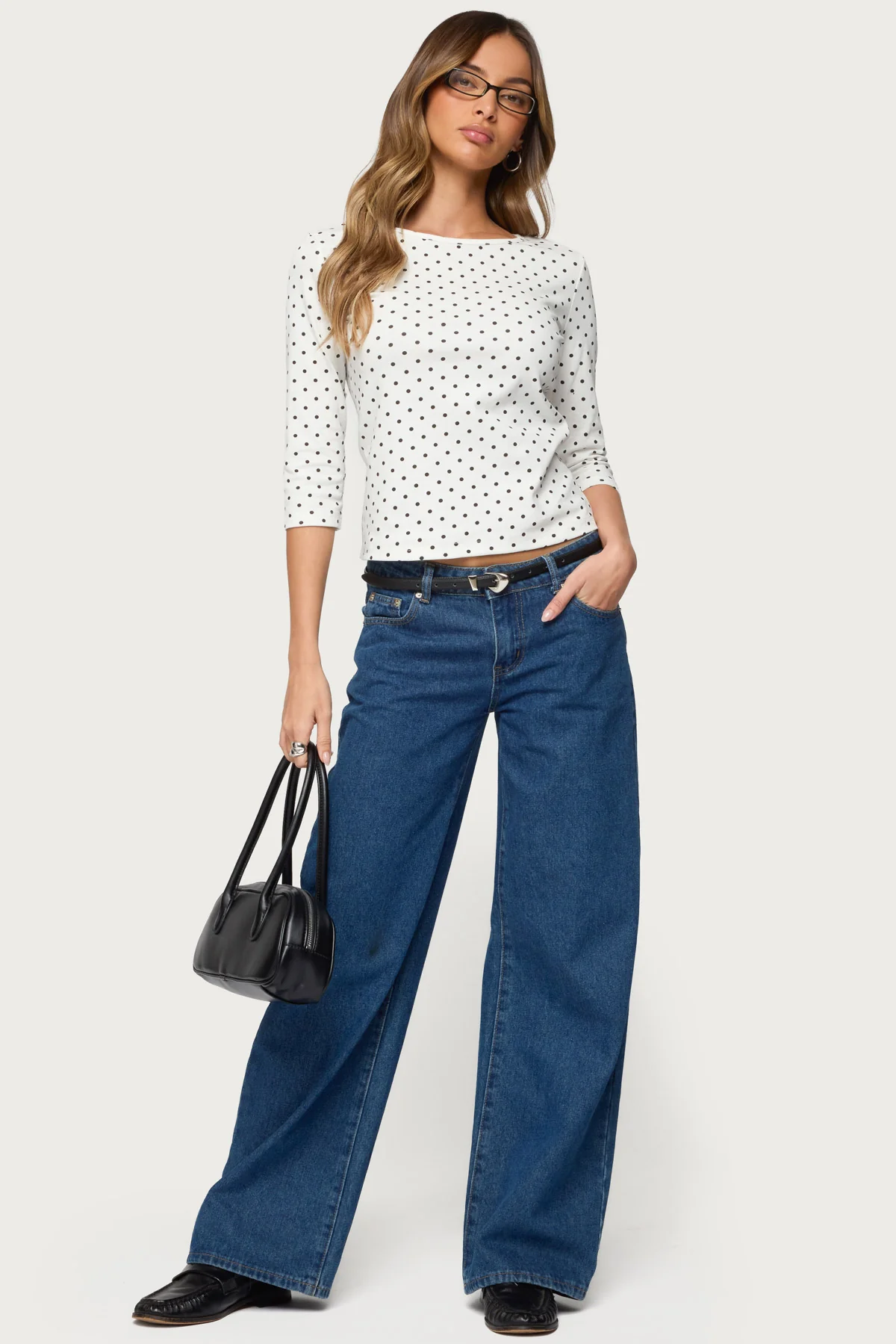 Lela Polka Dot Three-Quarter Sleeve Top