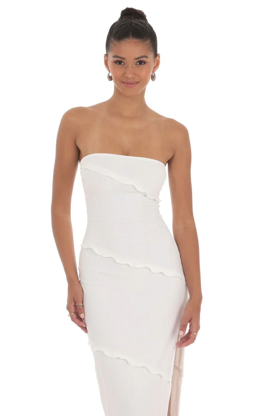 Ruffle Strapless Dress in White - luluinthesky