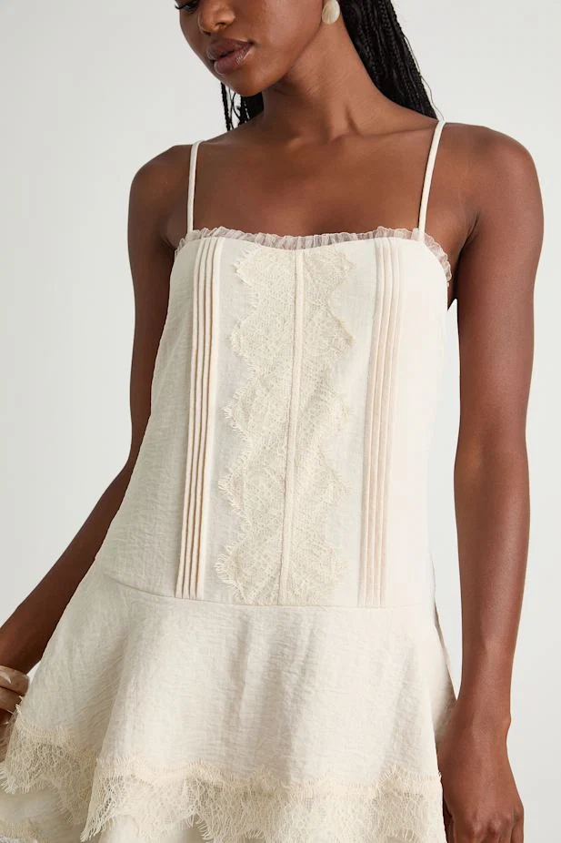 Sahima Cream Lace Tiered Mini Dress - luluinthesky