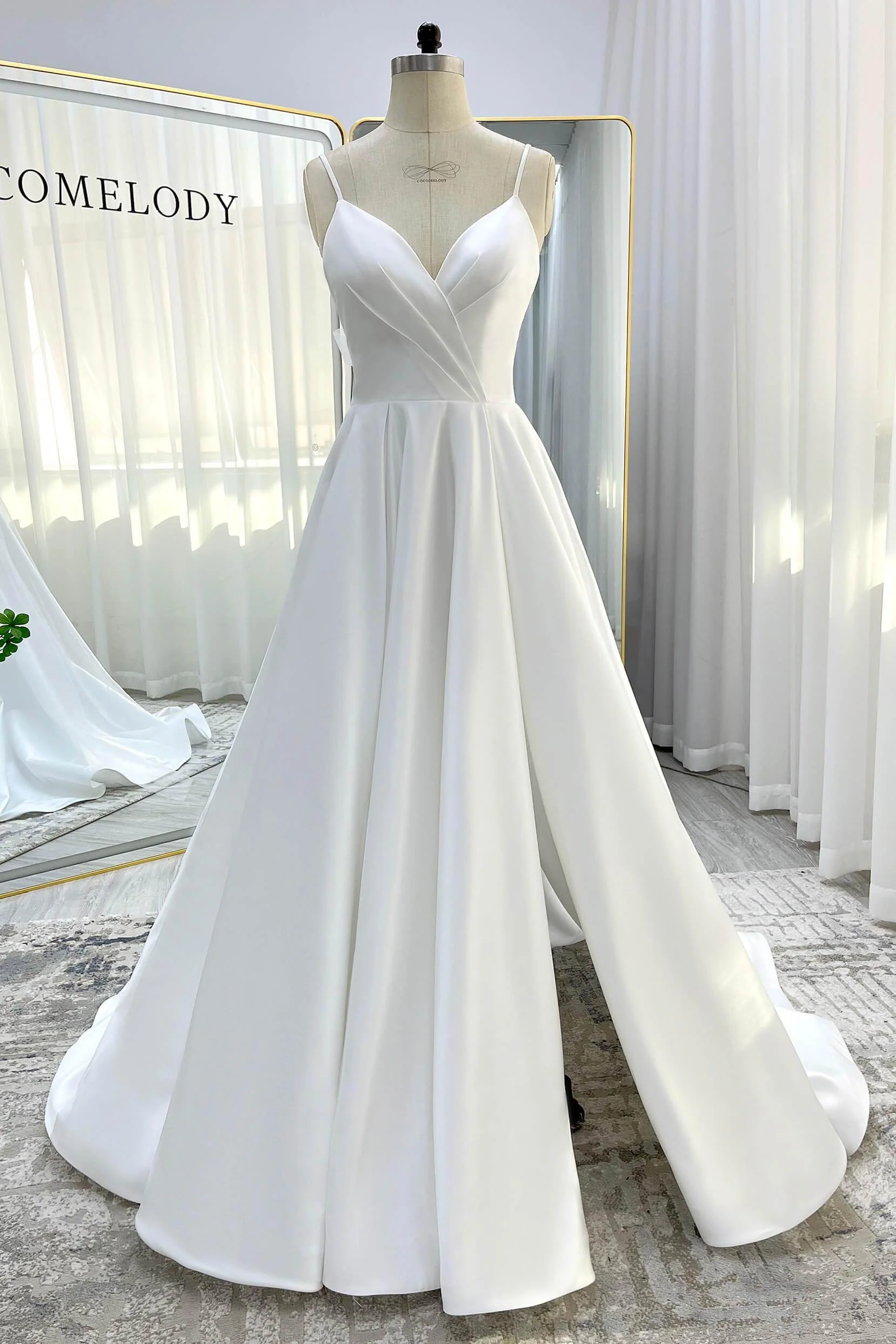 A-Line Court Train Satin Tulle Wedding Dress CW3336