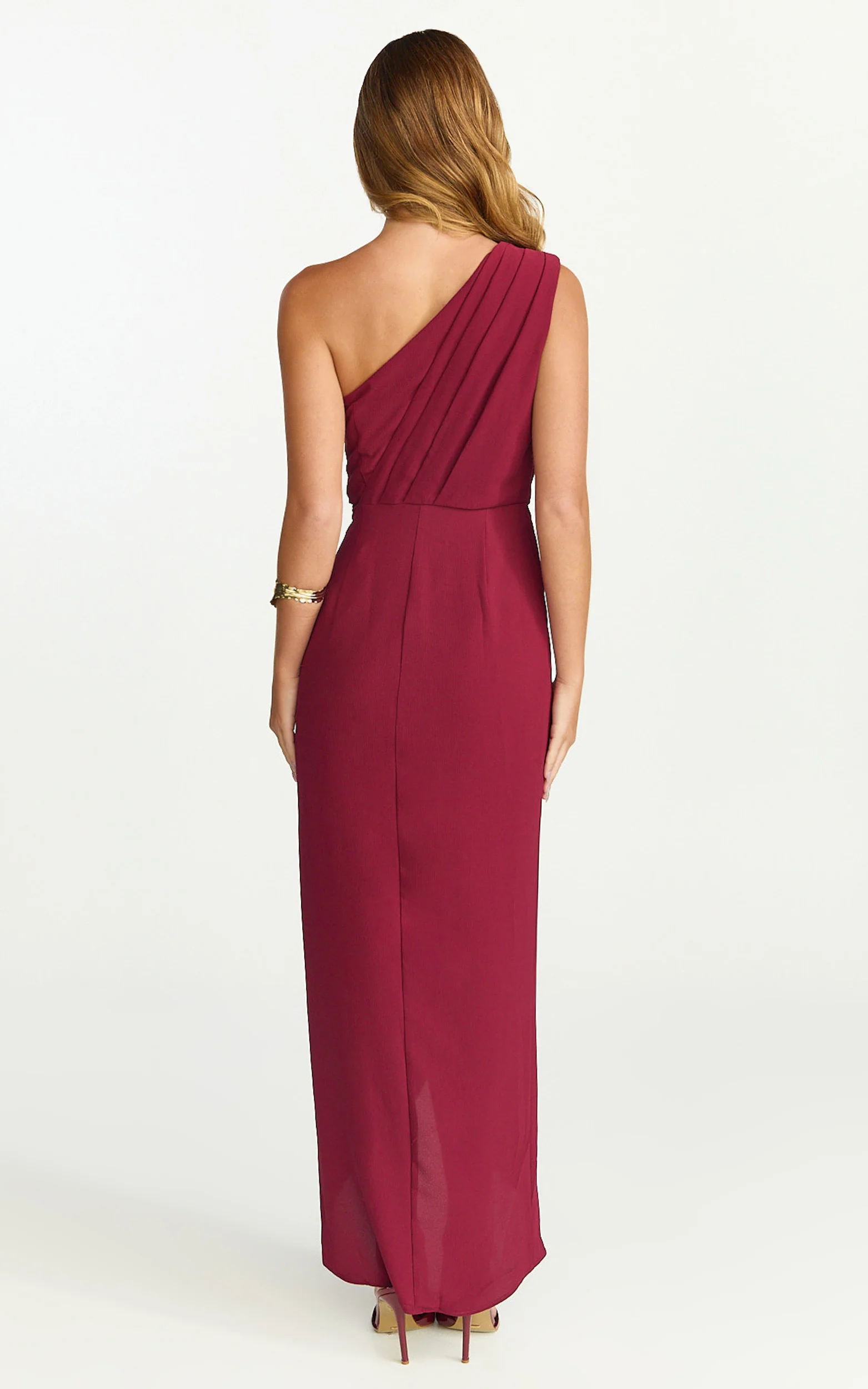 Namaari Midi Dress - Faux Wrap One Shoulder Dress in Wine