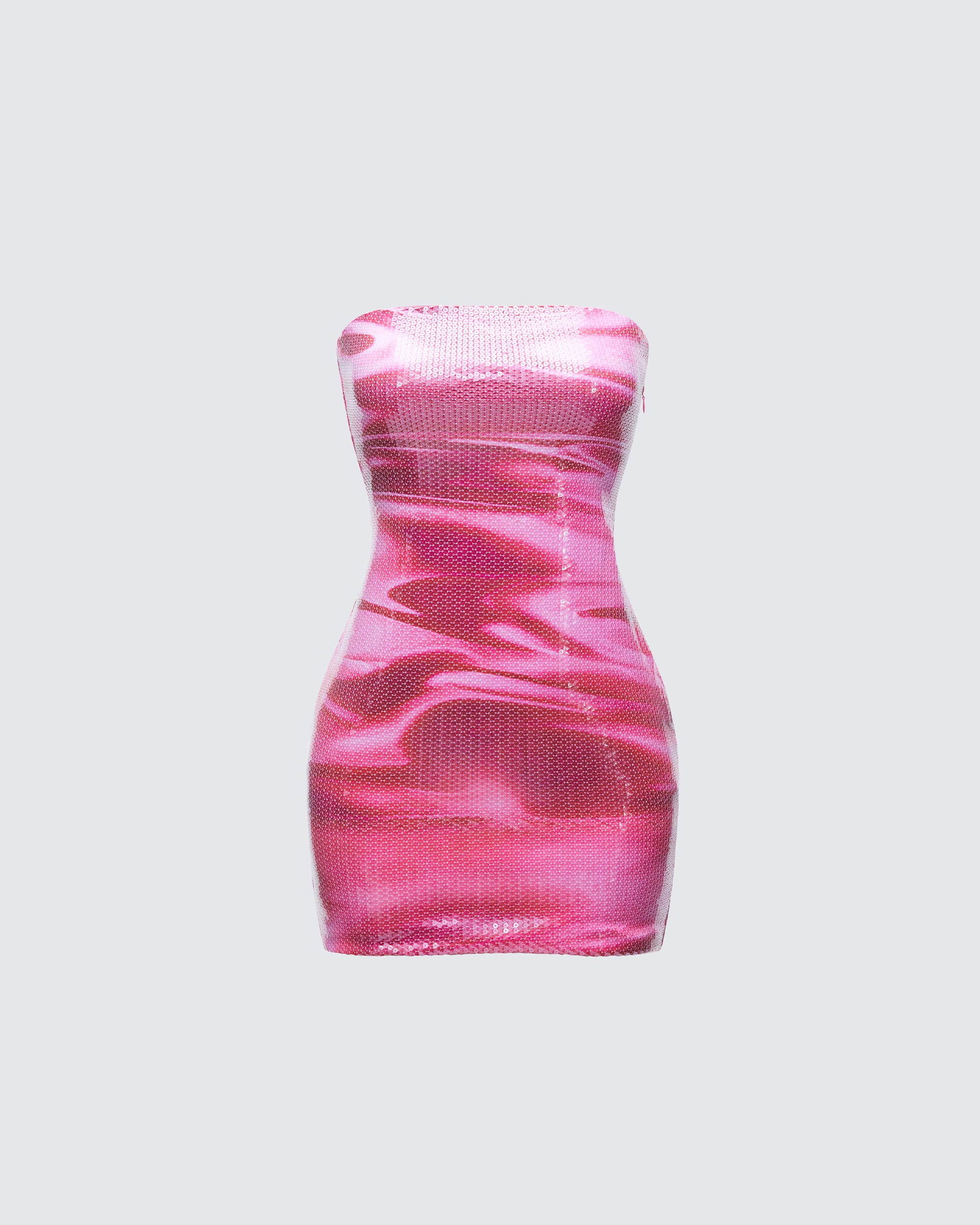 Magali Pink Printed Sequin Strapless Dress